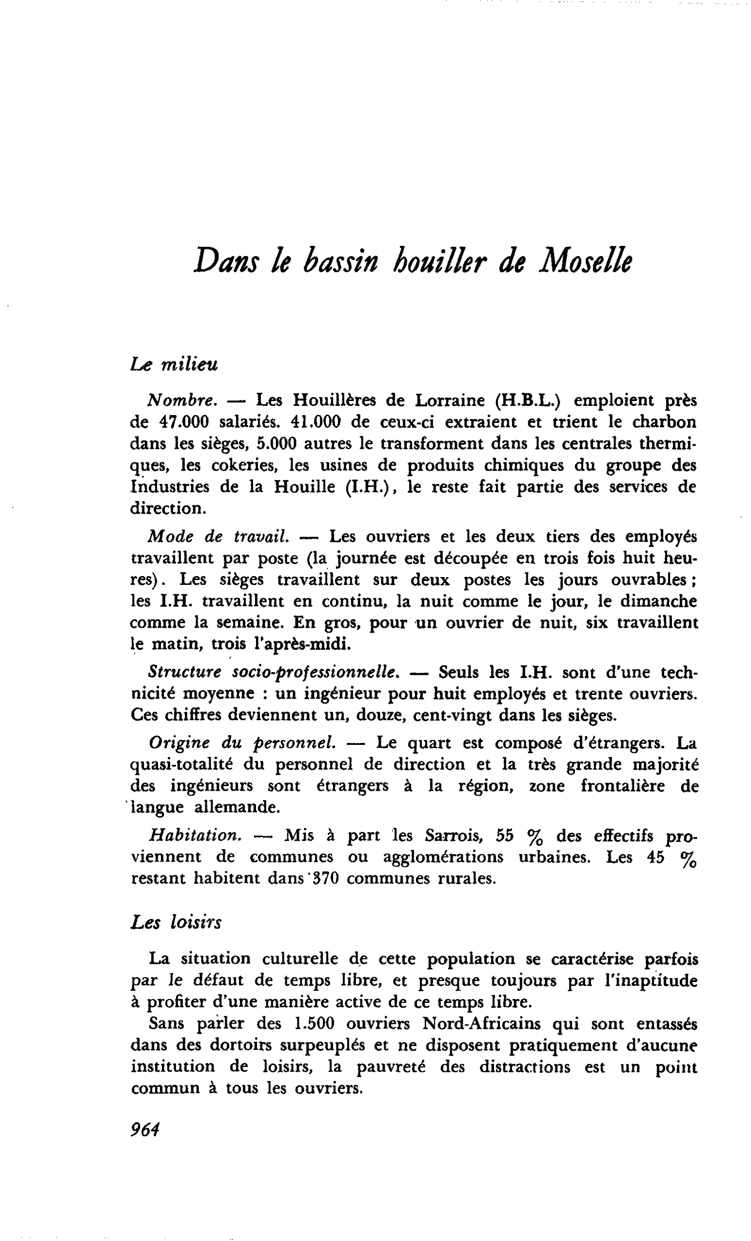 LOISIRS OUVRIERS : Dans le bassin houiller de Moselle