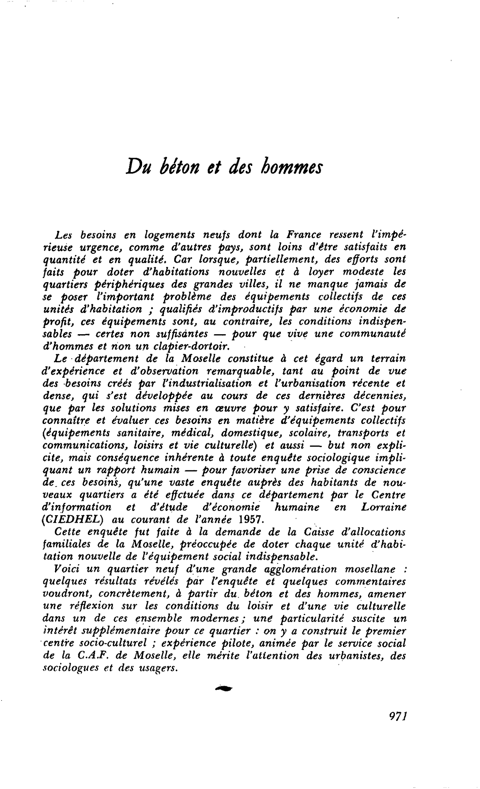 LOISIRS OUVRIERS : Du béton et des hommes