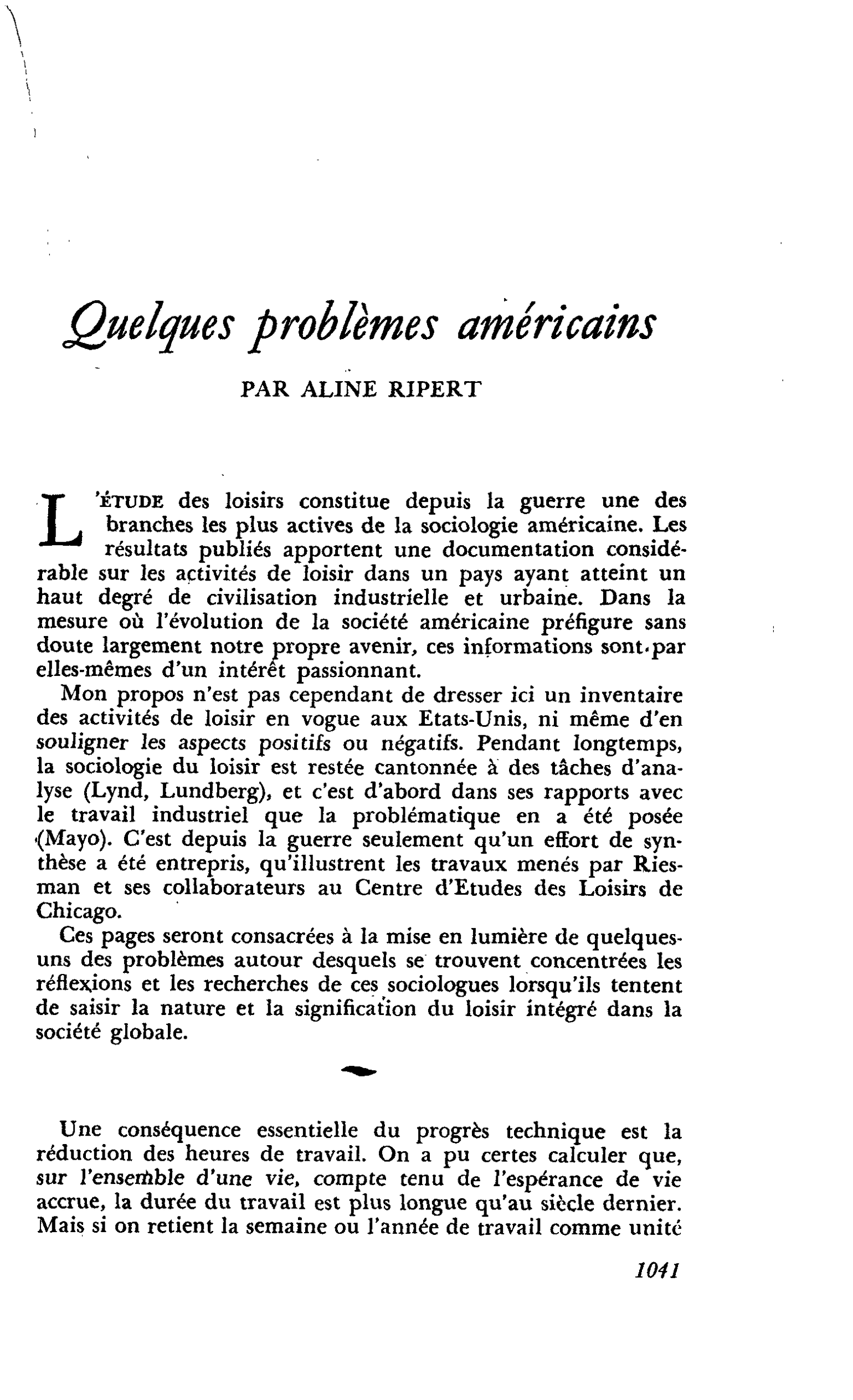 Quelques problèmes américains