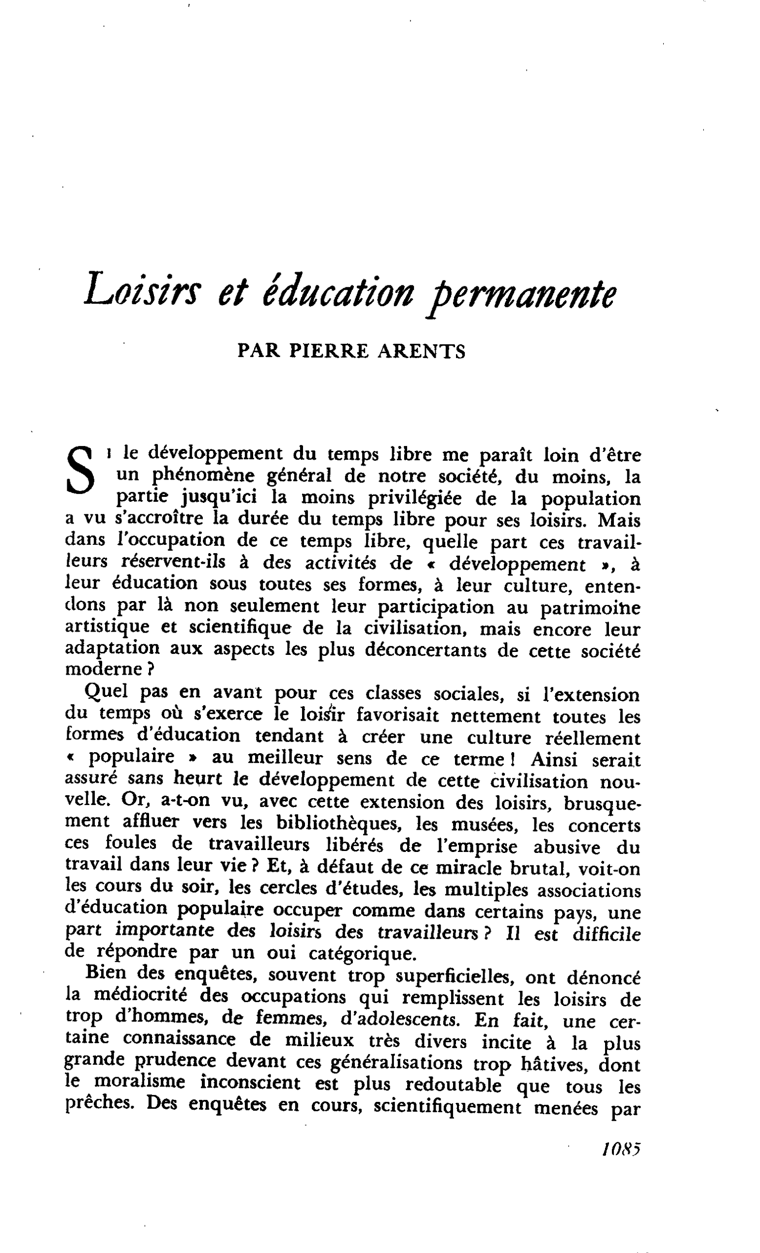 Loisirs et éducation permanente