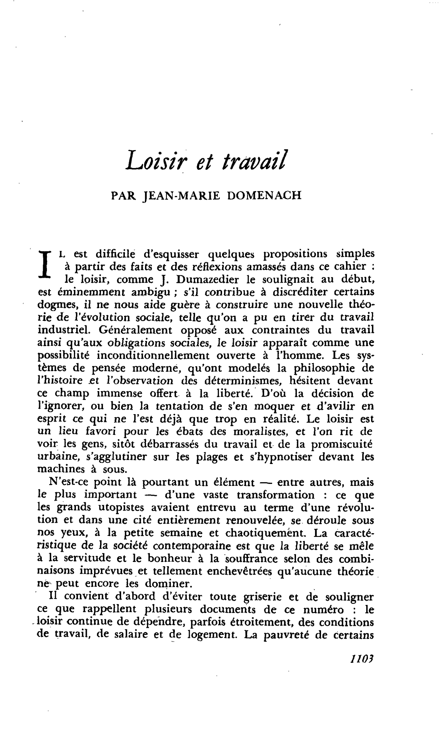 Loisir et travail