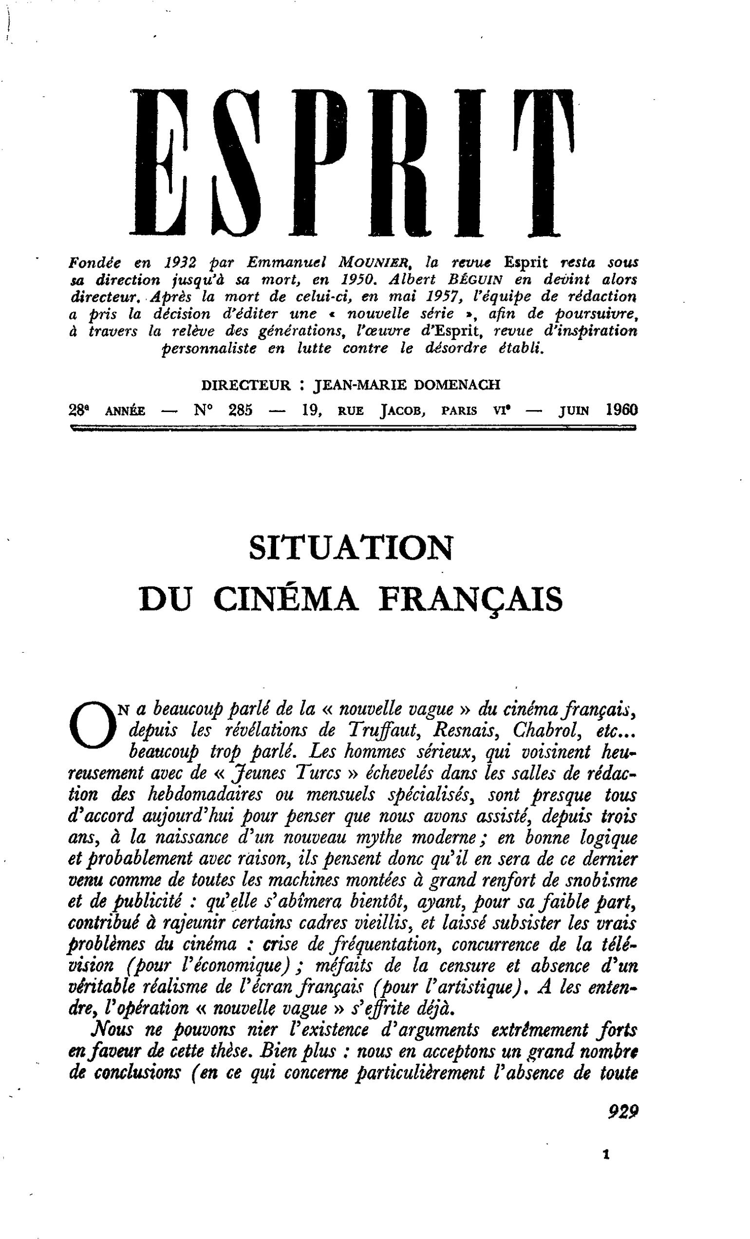 SITUATION DU CINÉMA FRANÇAIS