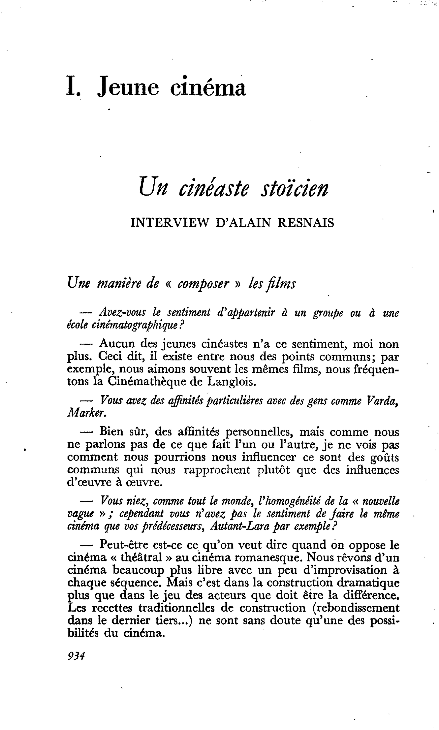 Un cinéaste stoïcien : INTERVIEW D’ ALAIN RESNAIS