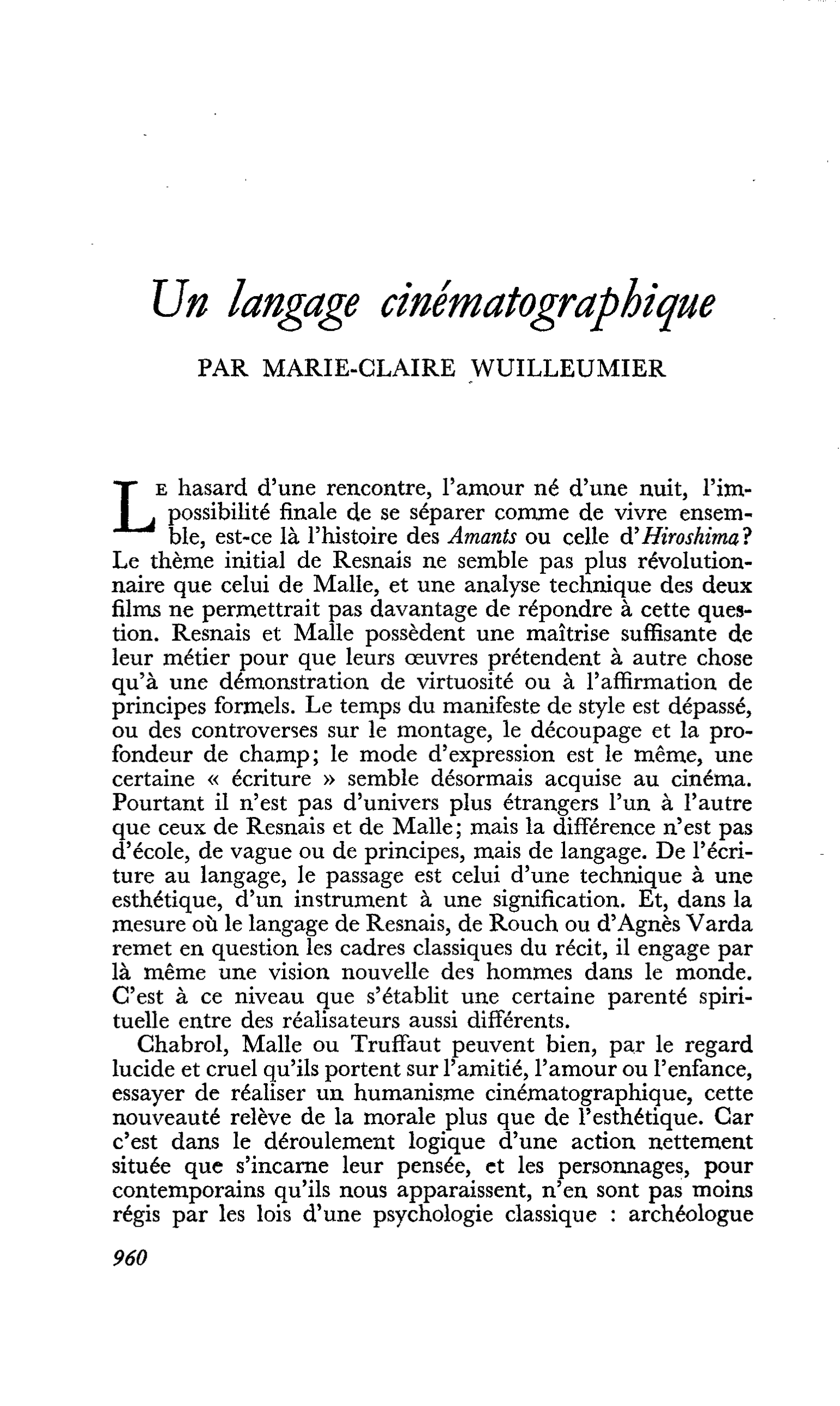 Un langage cinématographique