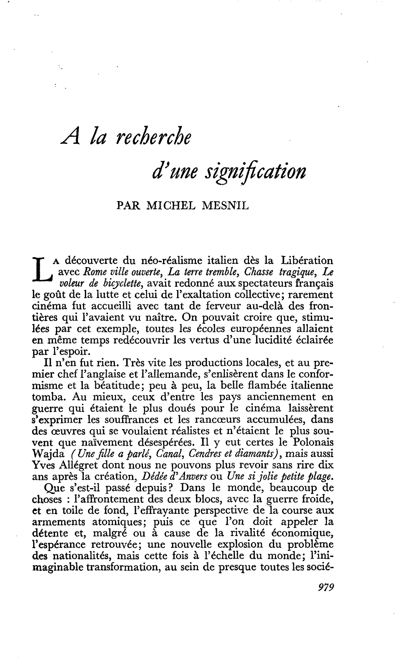 A la recherche d’une signification