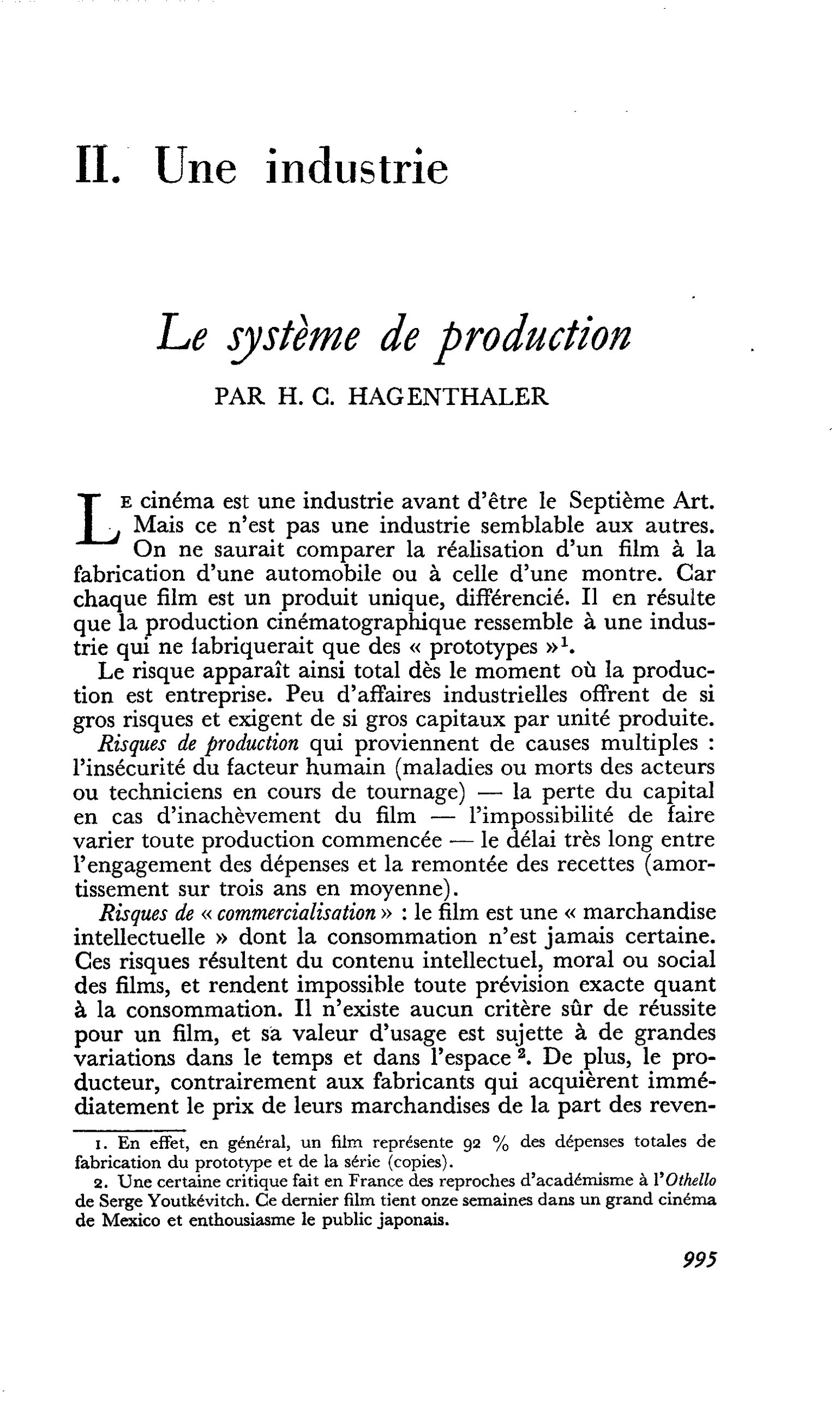 Le système de production