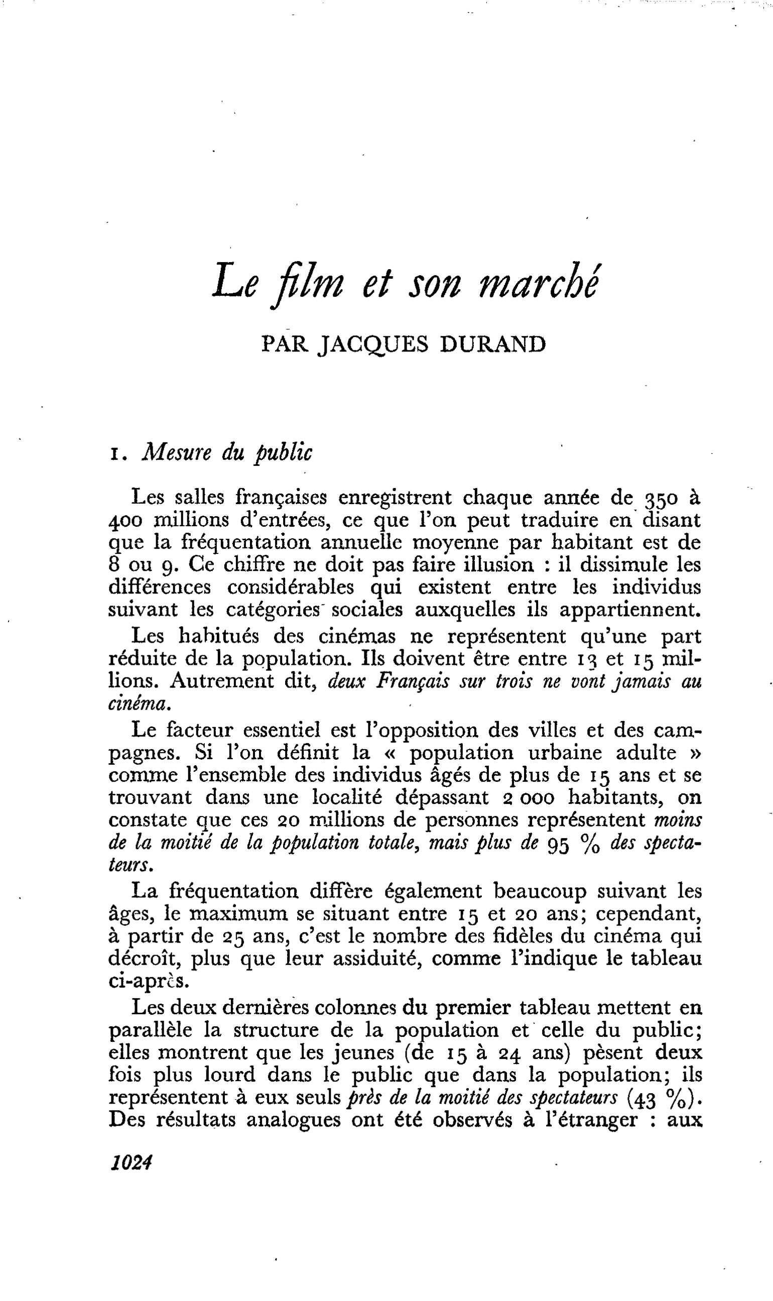 Le film et son marché