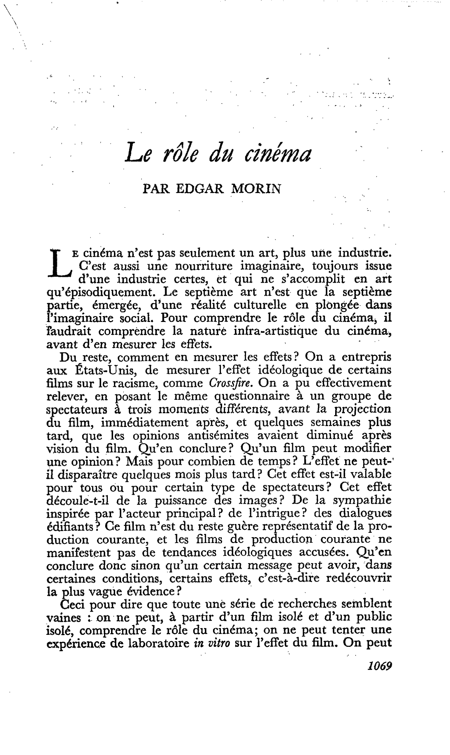 Le rôle du cinéma