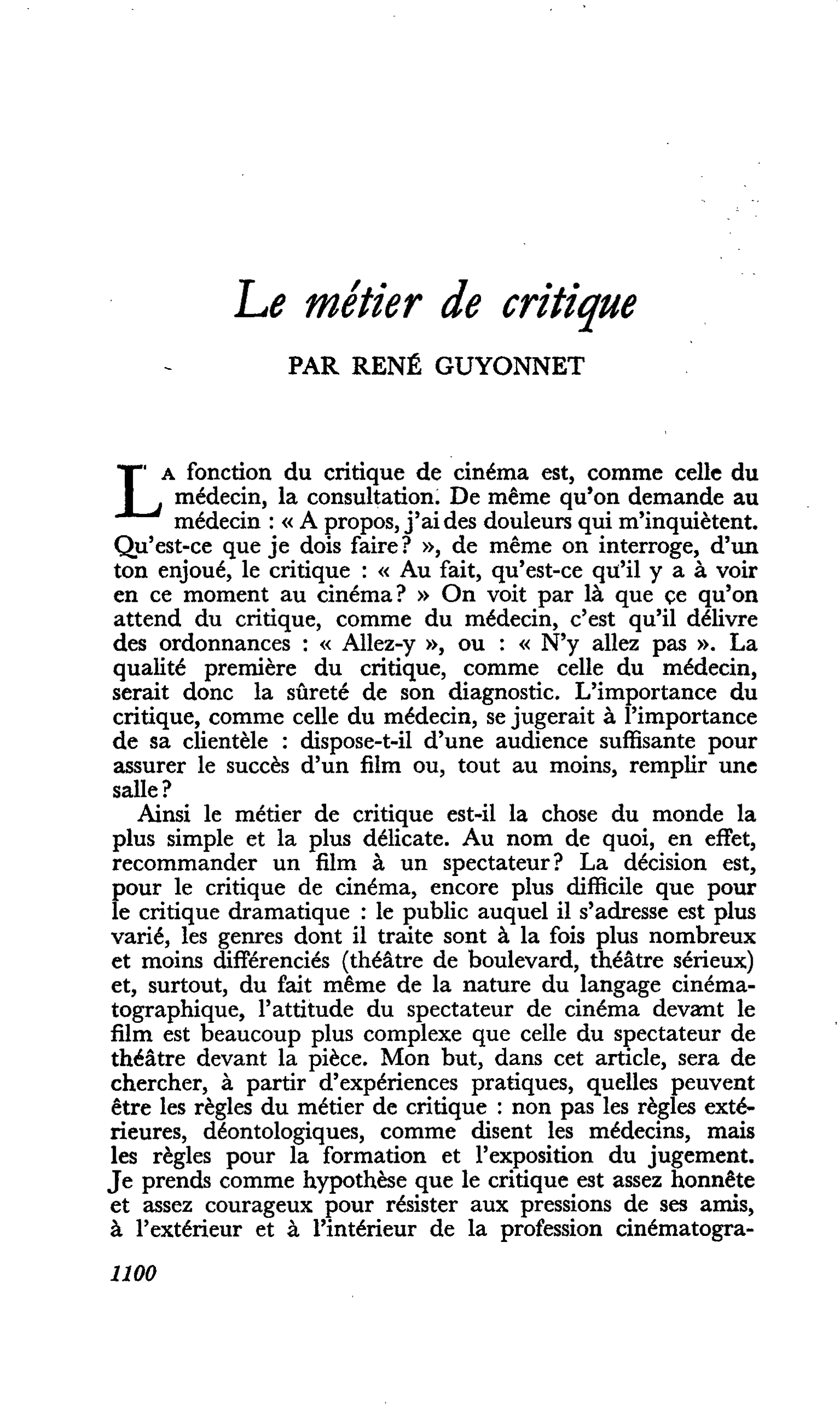 Le métier de critique
