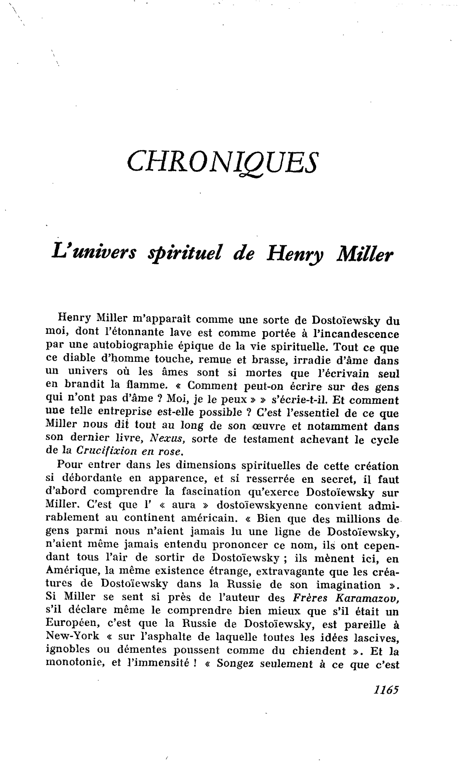 L’univers spirituel de Henry Miller