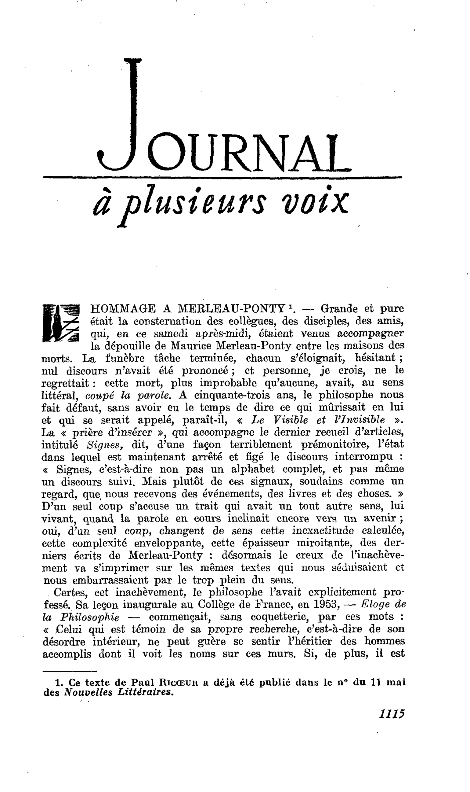 HOMMAGE A MERLEAU-PONTY
