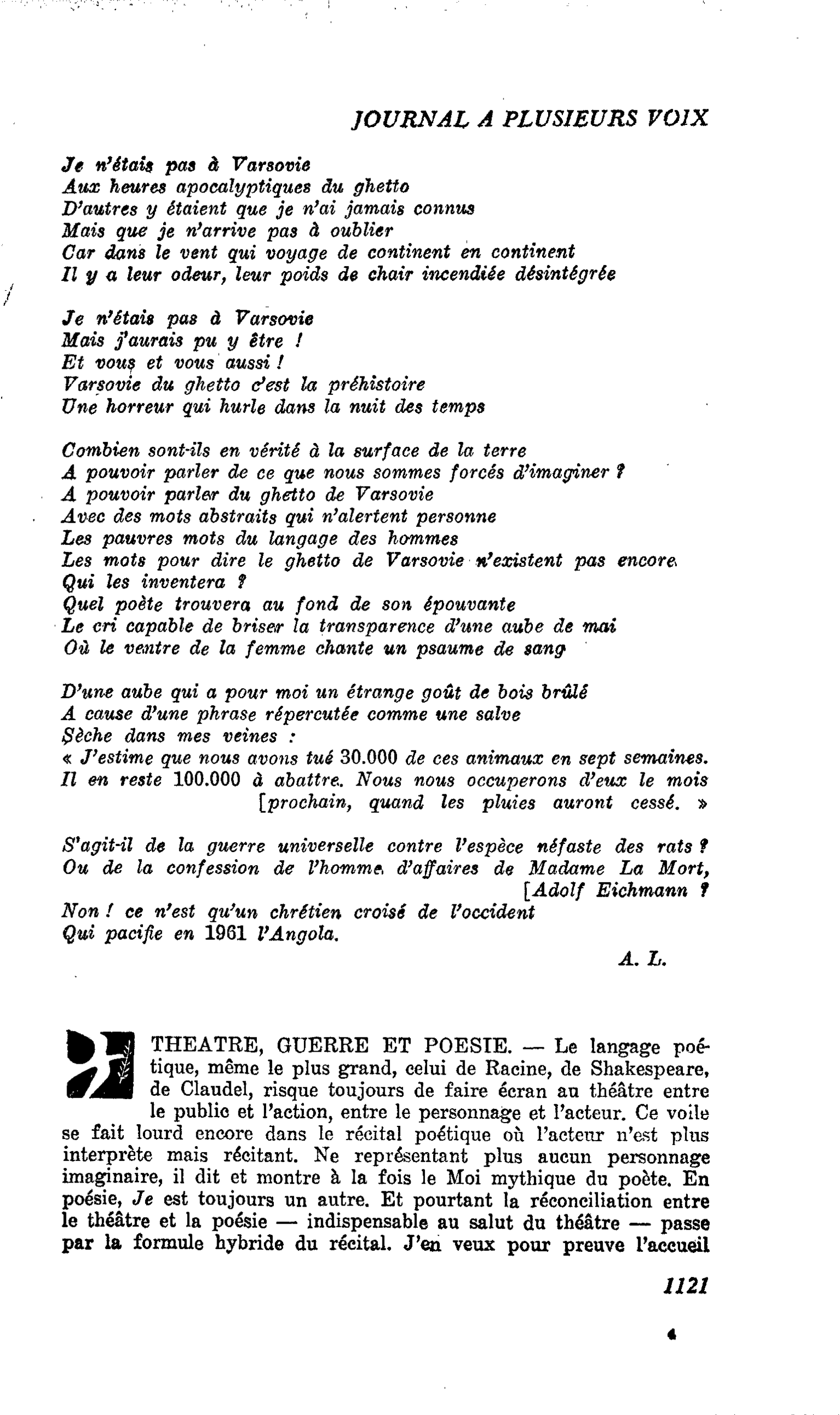 THEATRE, GUERRE ET POESIE