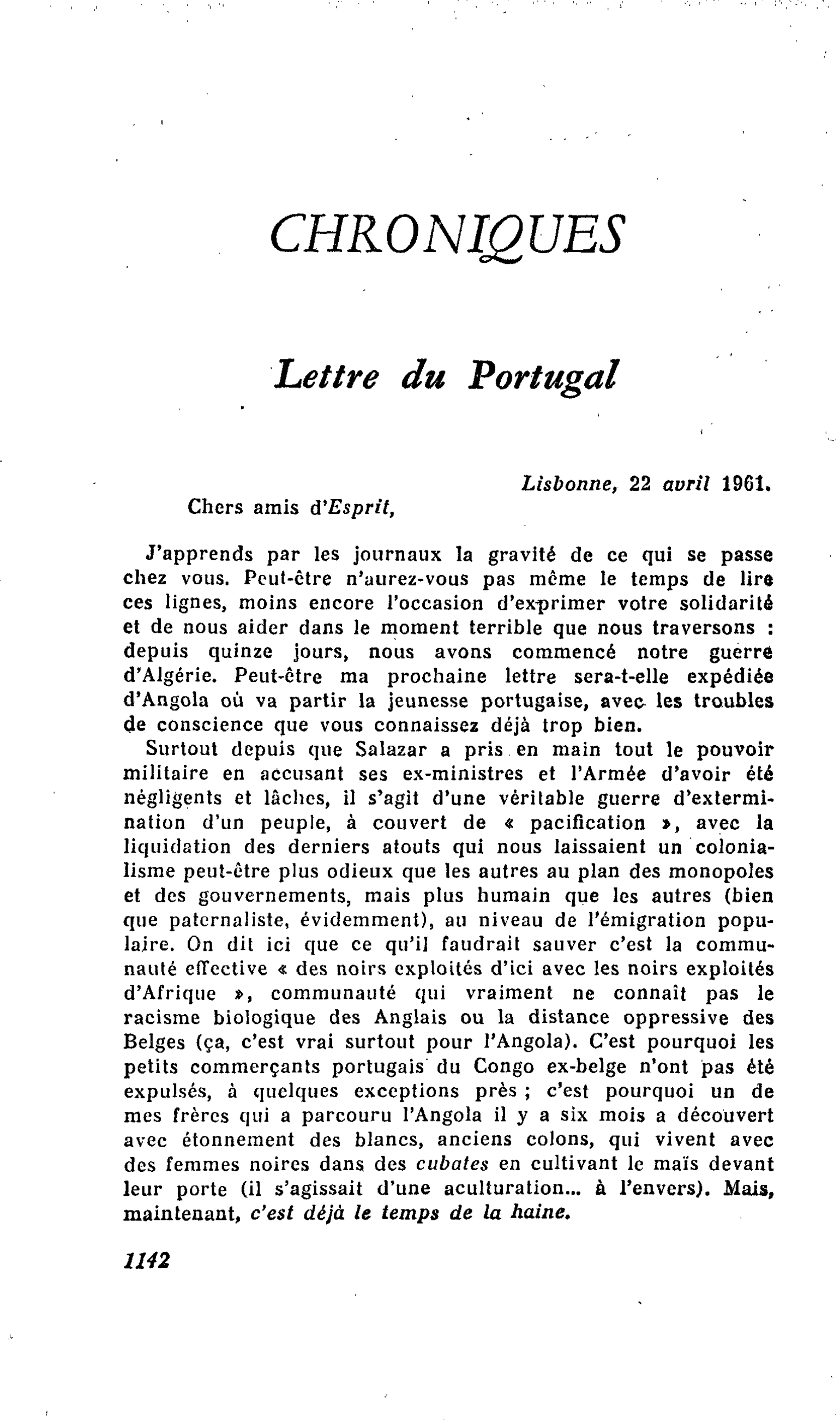 Lettre du Portugal
