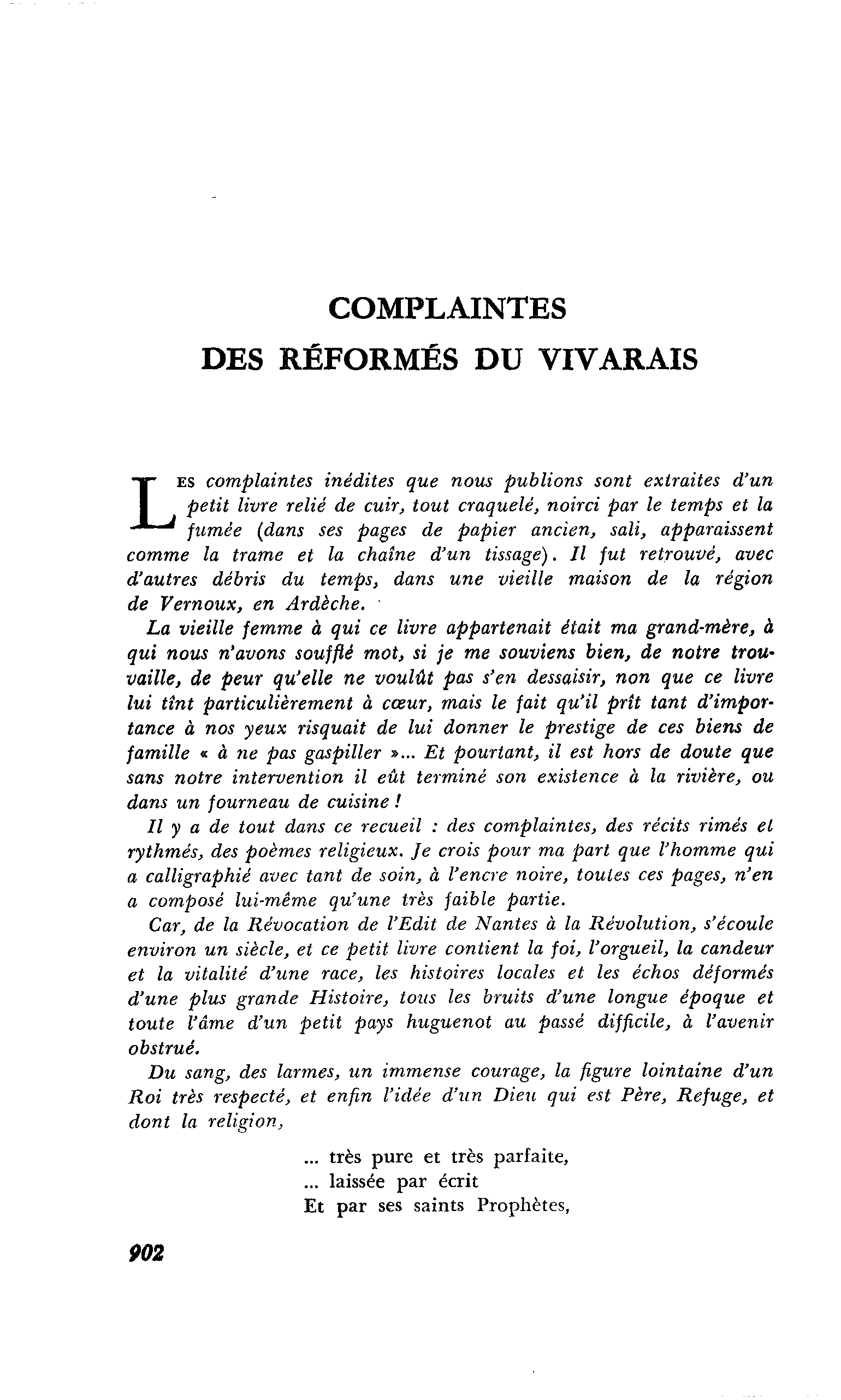 COMPLAINTES DES RÉFORMÉS DU VIVARAIS