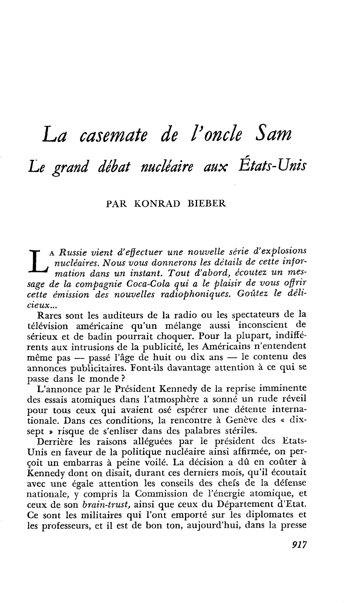 La casemate de l’oncle Sam. Le grand débat nucléaire aux Etats-Unis