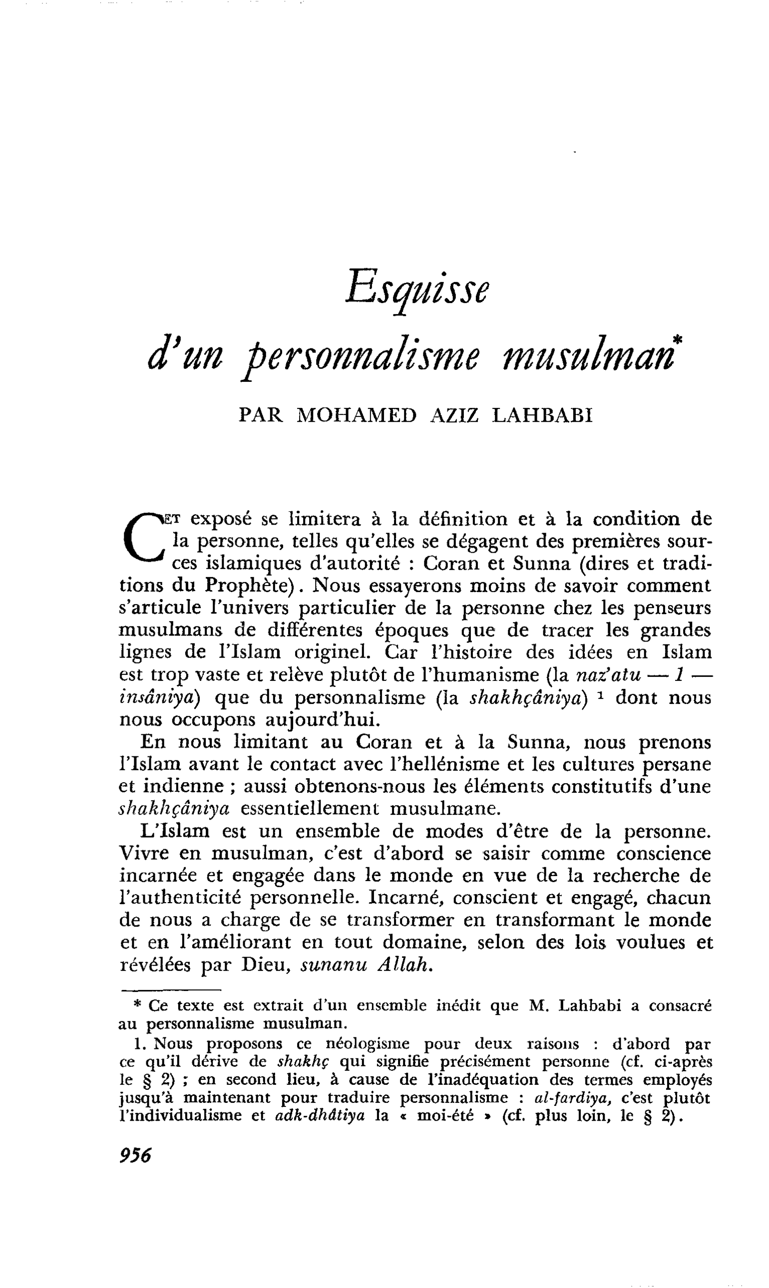 Esquisse d’un personnalisme musulman