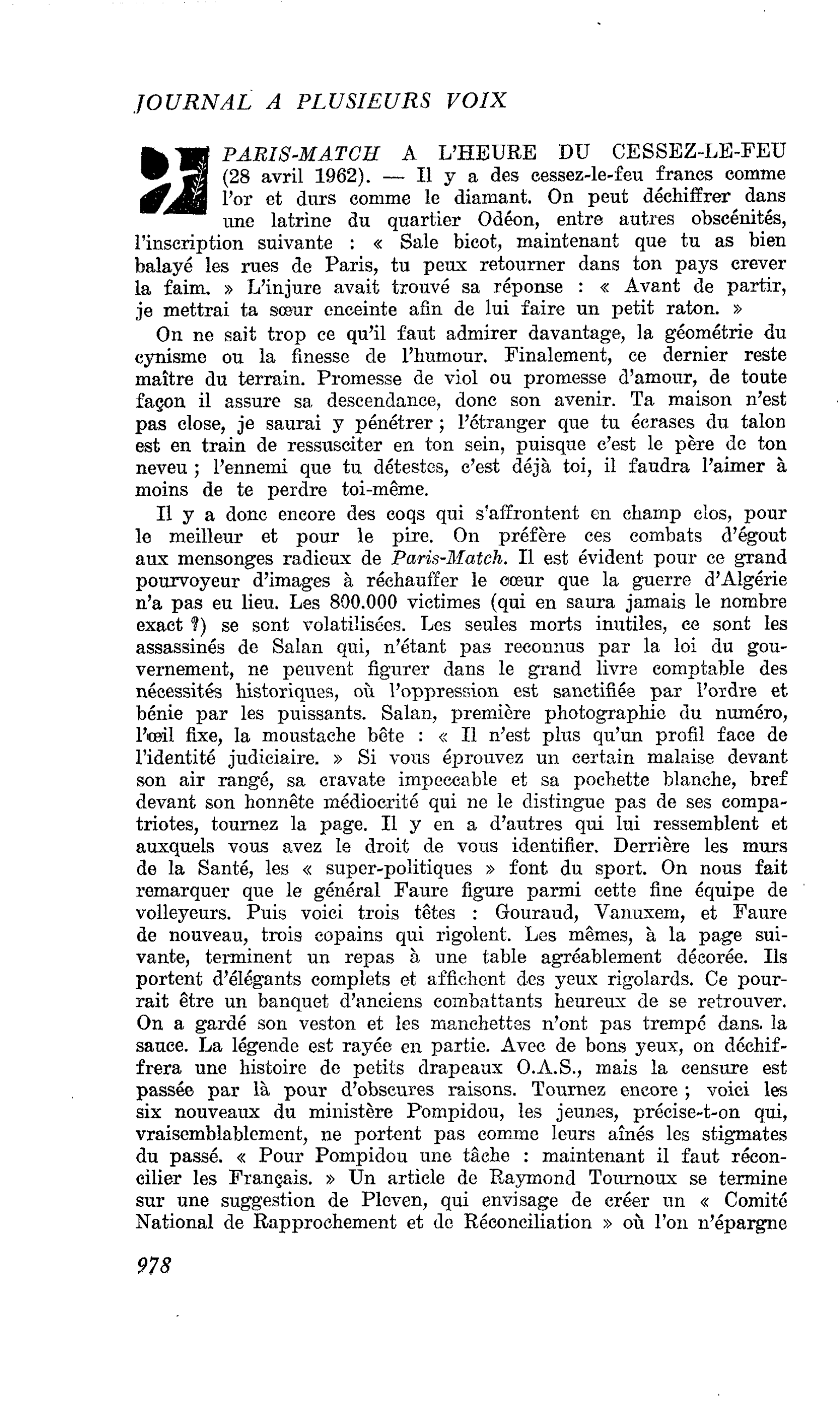 PARIS-MATCH A L’HEURE DU CESSEZ-LE-FEU (28 avril 1962)