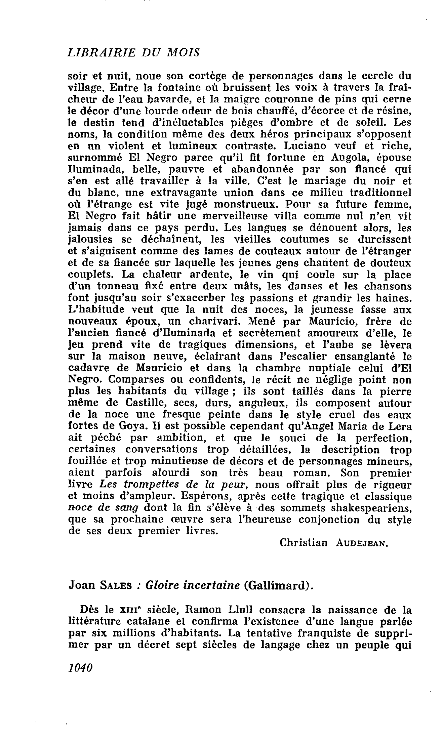 Joan Sales : Gloire incertaine