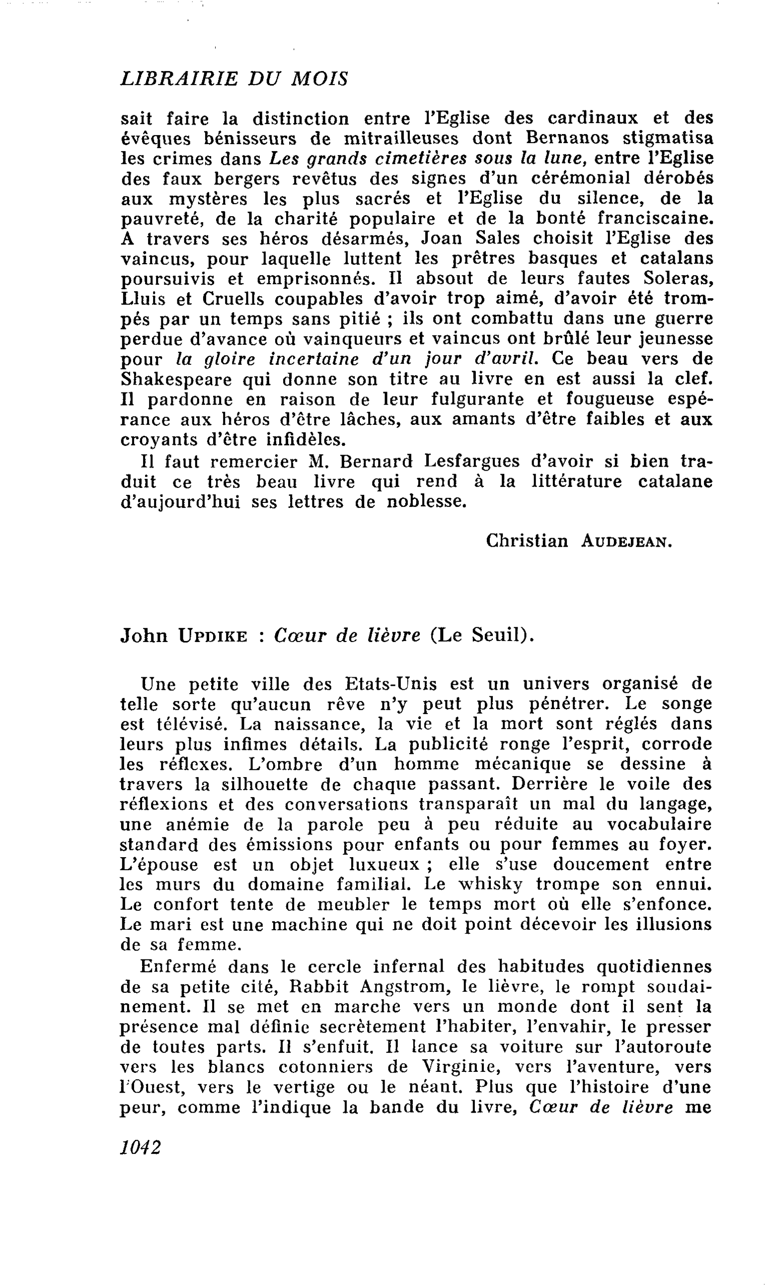 John Updike : Coeur de lièvre