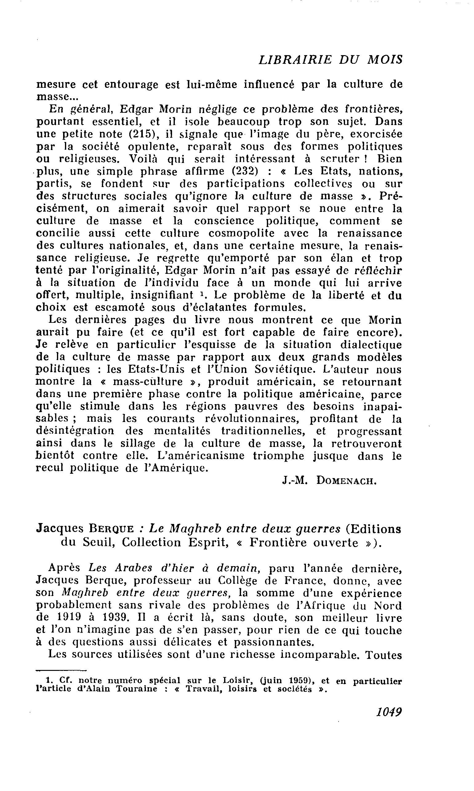 Jacques Berque : Le Maghreb entre deux guerres