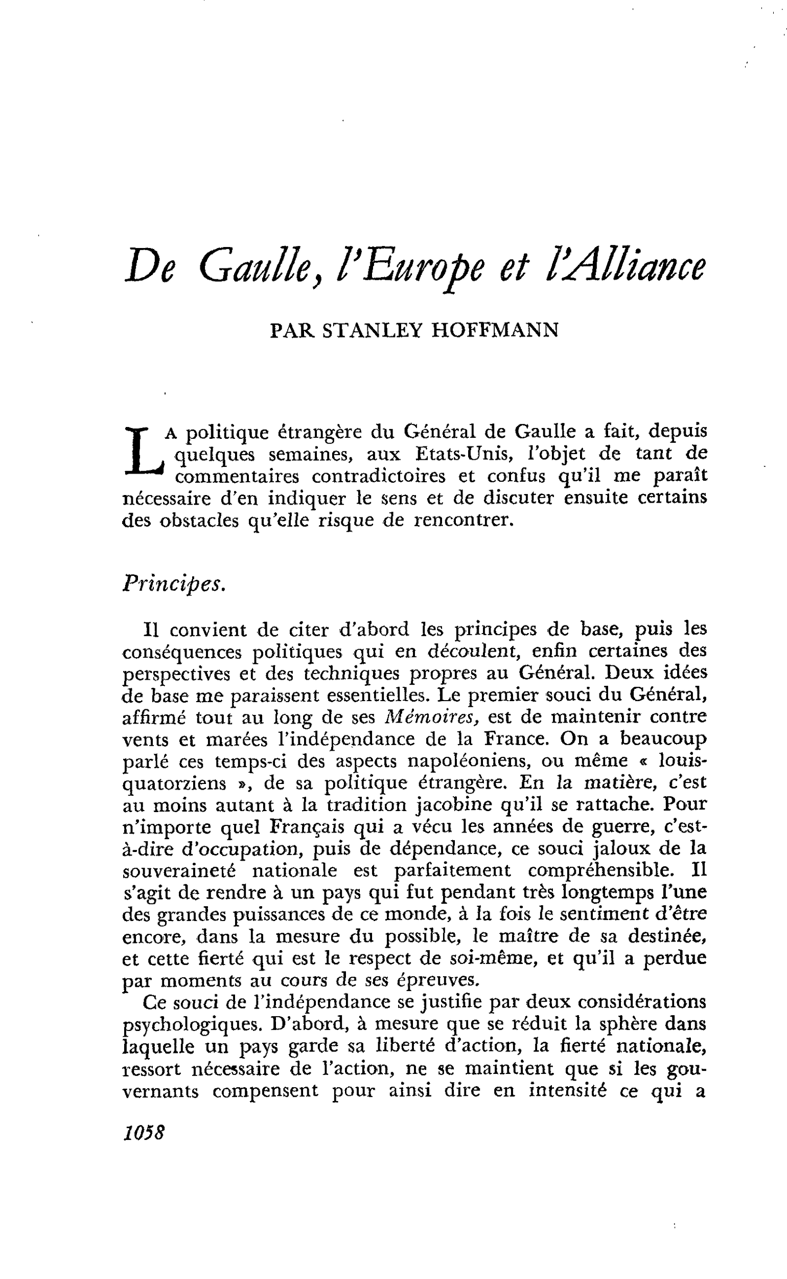 De Gaulle, l’Europe et l’Alliance