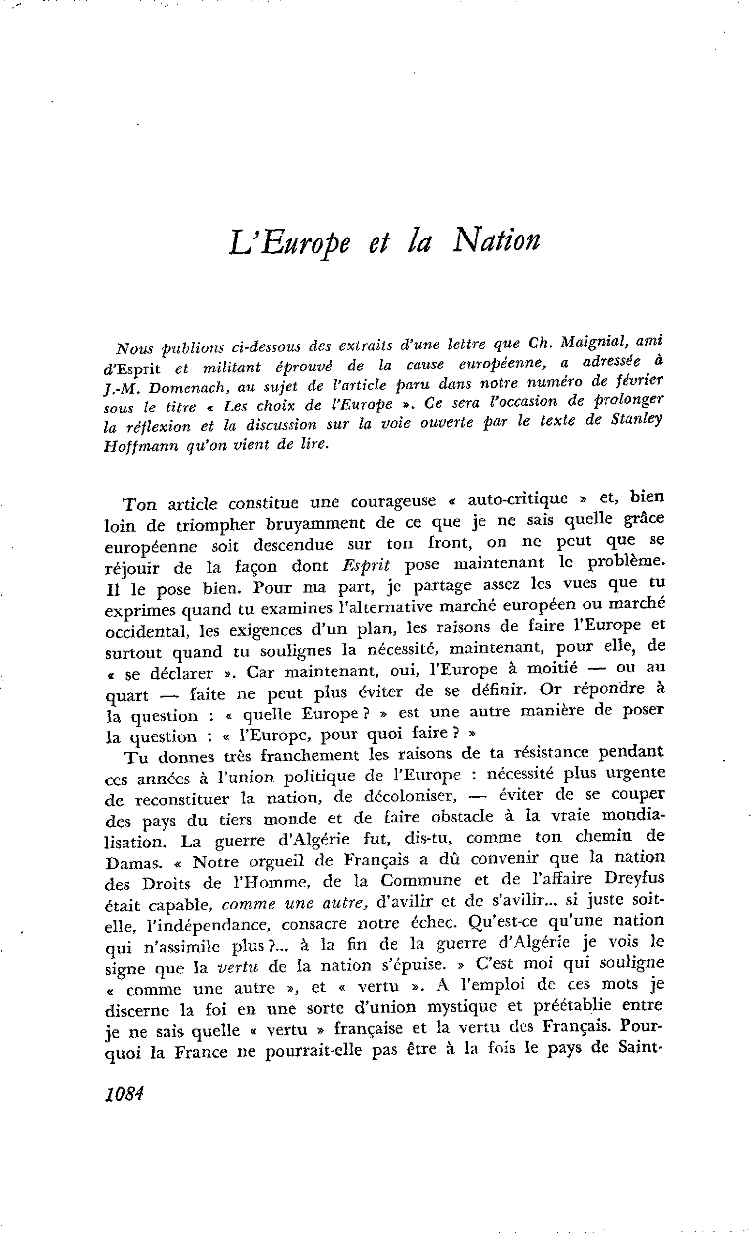 L’Europe et la Nation