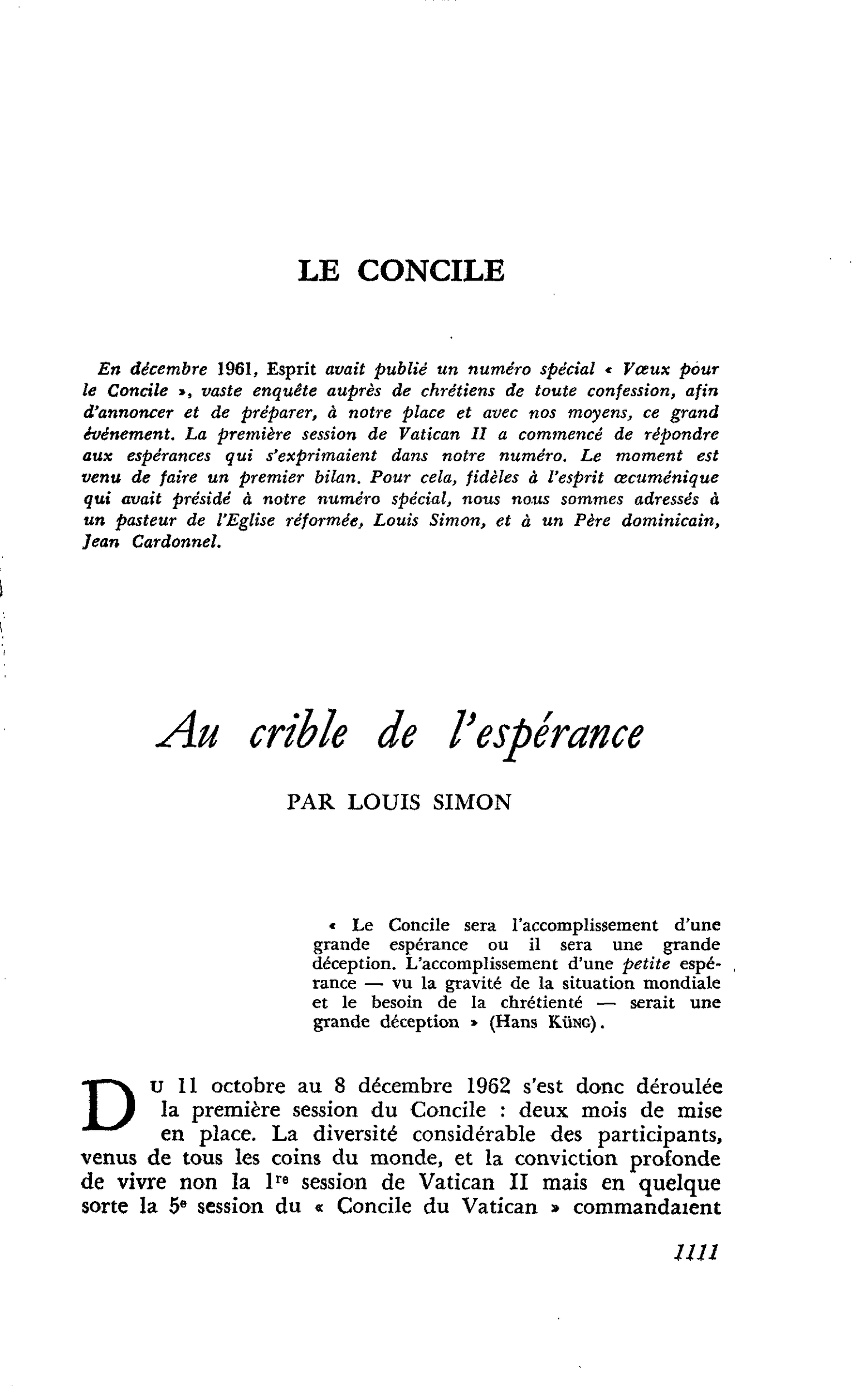 Au crible de l’espérance