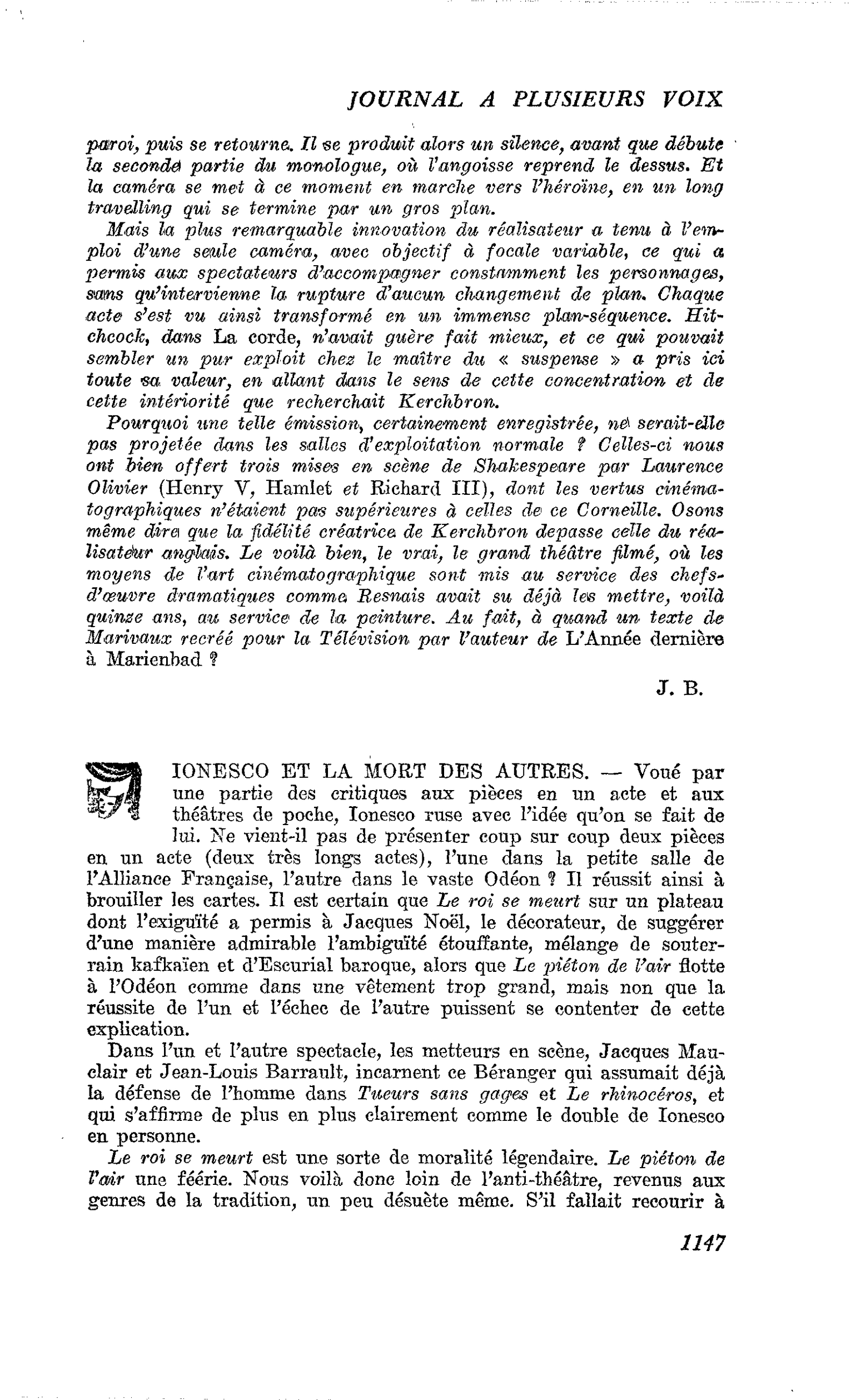 IONESCO ET LA MORT DES AUTRES