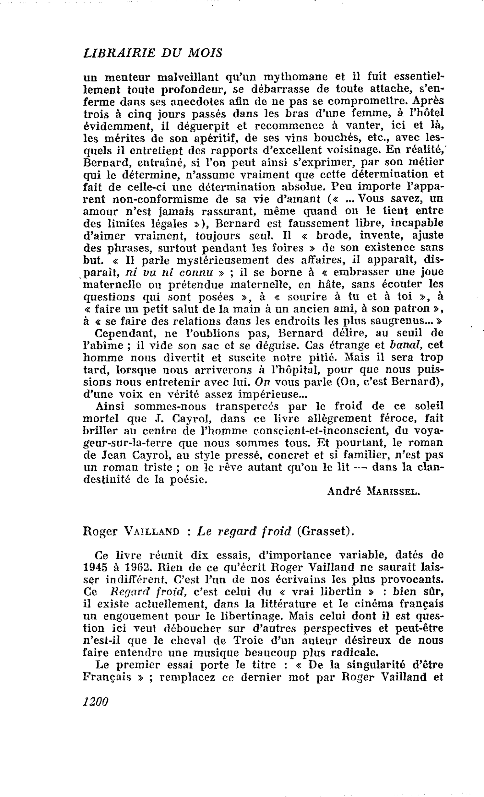 Roger Vailland : Le regard froid