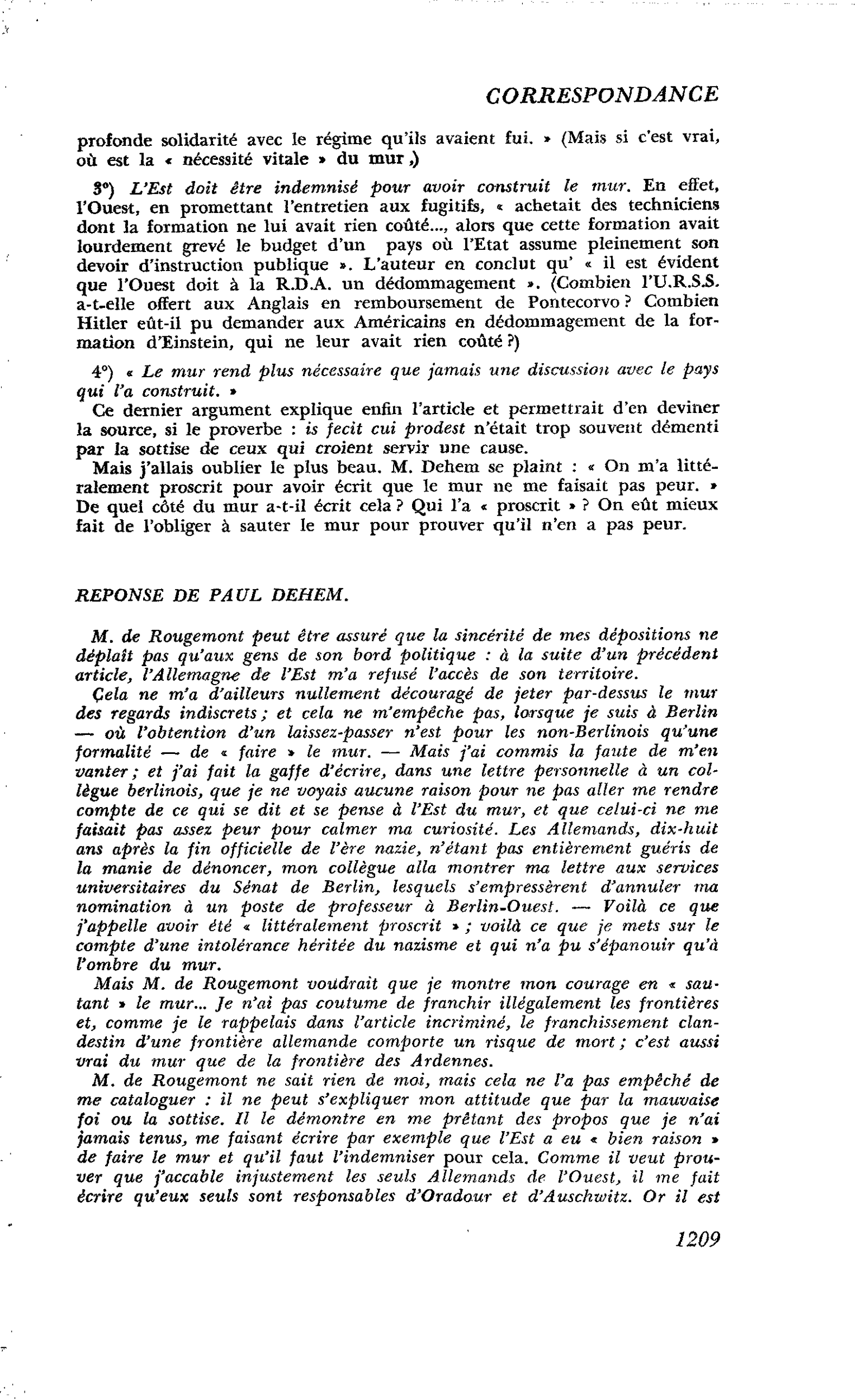 REPONSE DE PAUL DEHEM