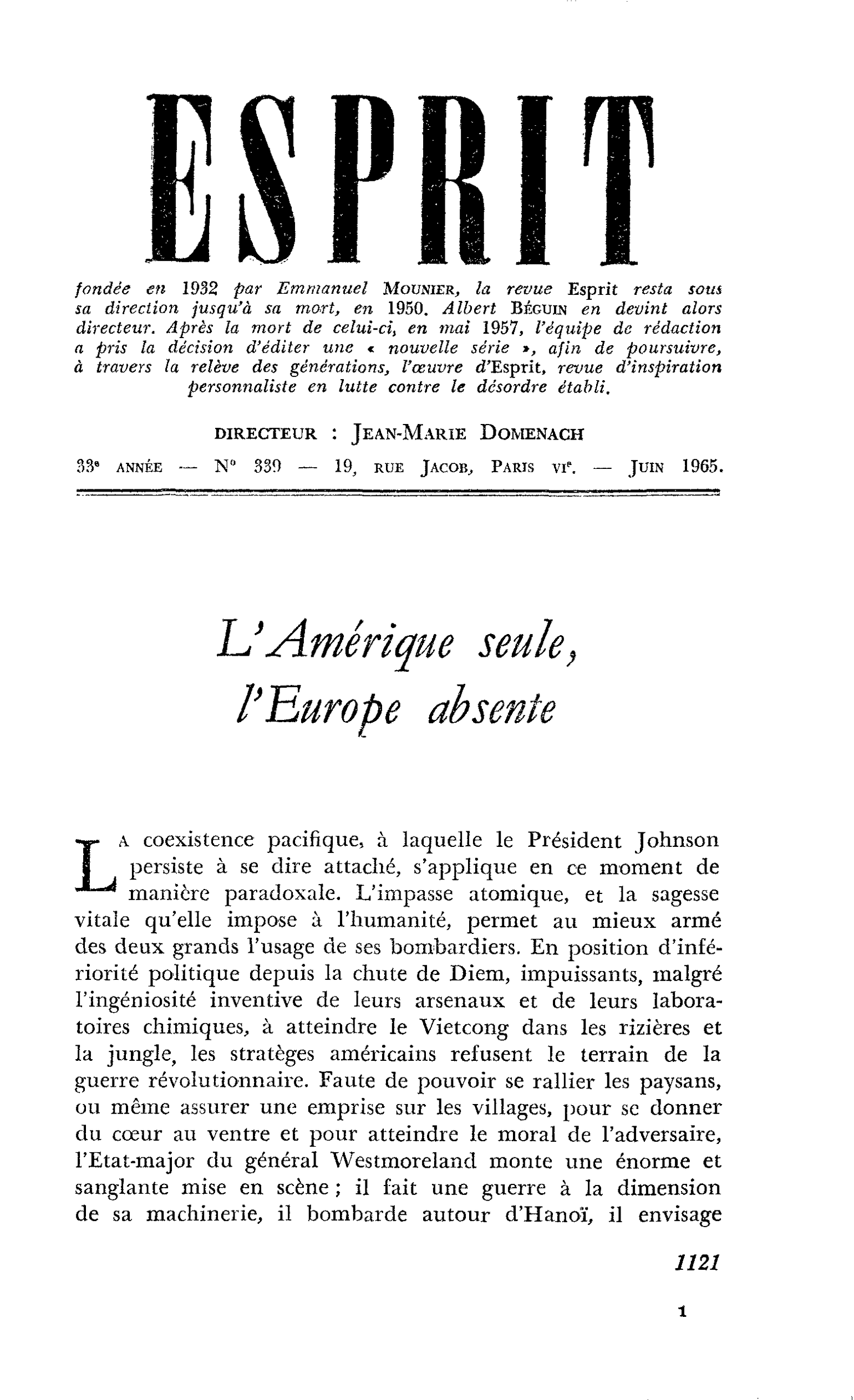 L’Amérique seule, l’Europe absente