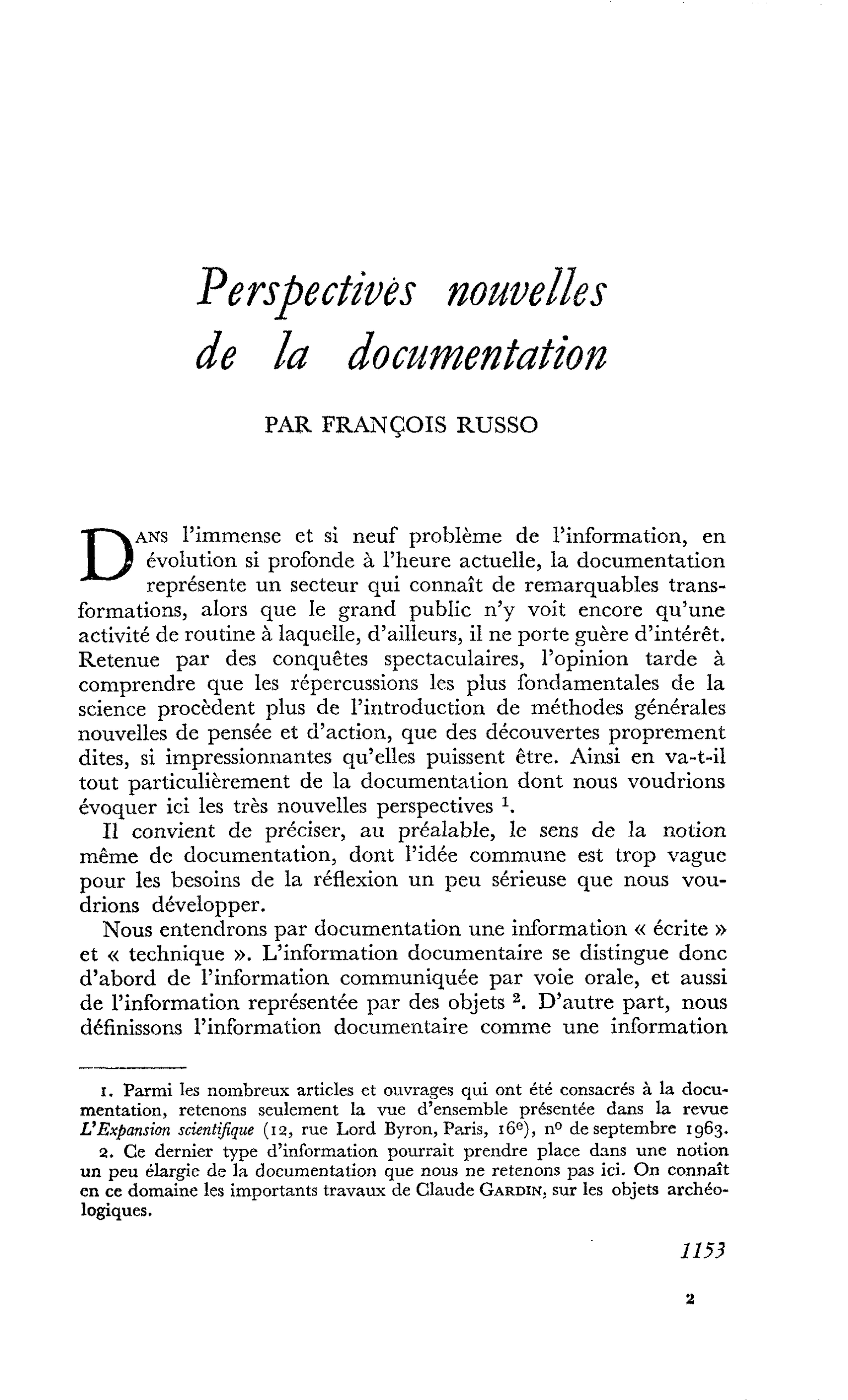 Perspectives nouvelles de la documentation