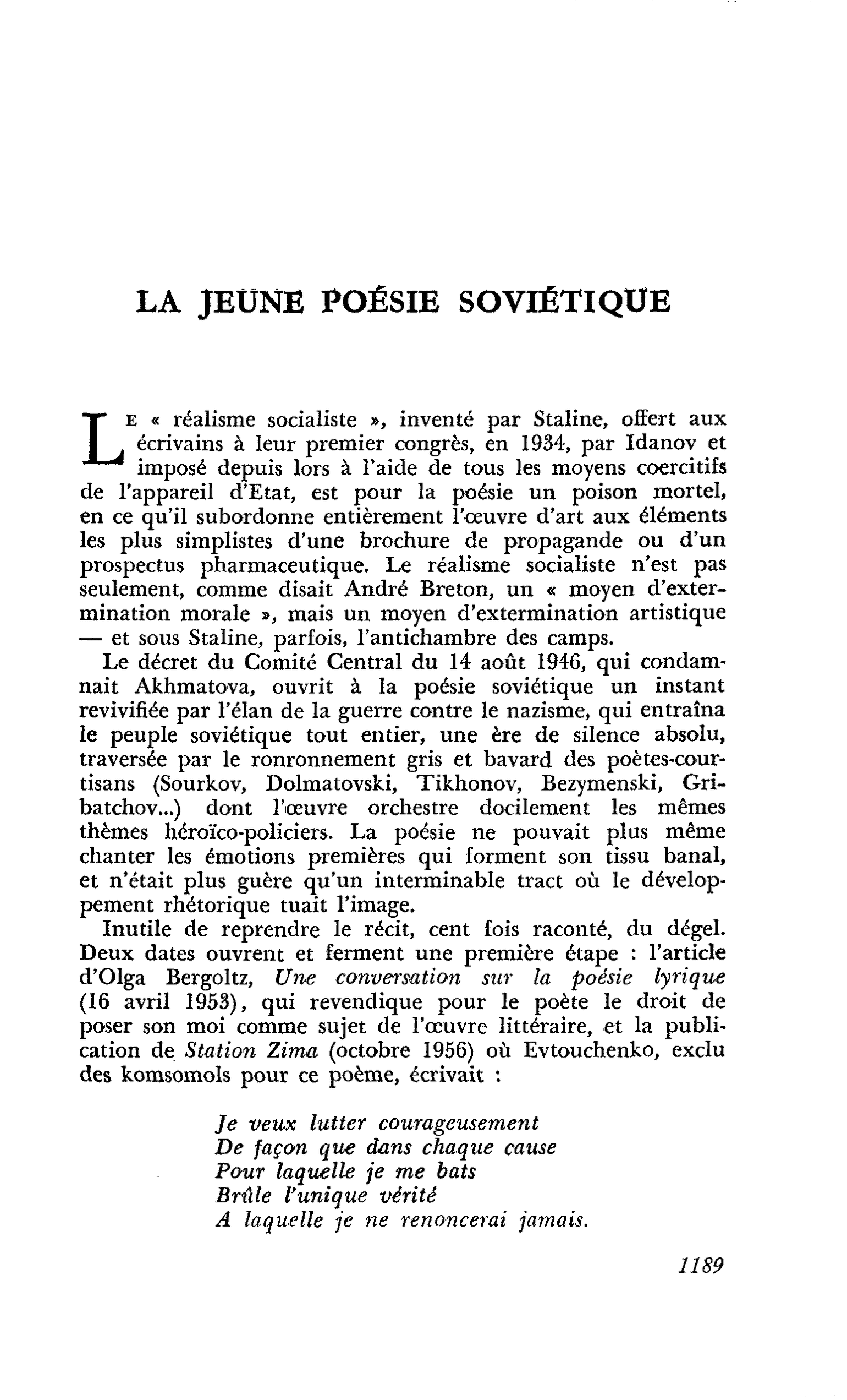 LA JEUNE POÉSIE SOVIÉTIQUE