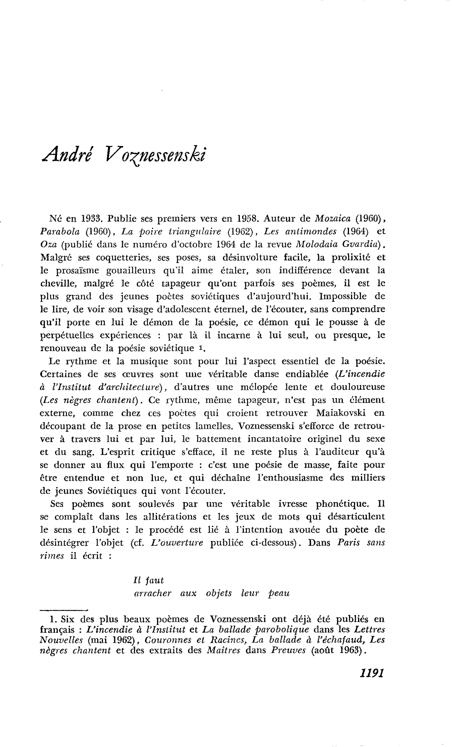 LA JEUNE POÉSIE SOVIÉTIQUE : André Voznessenski