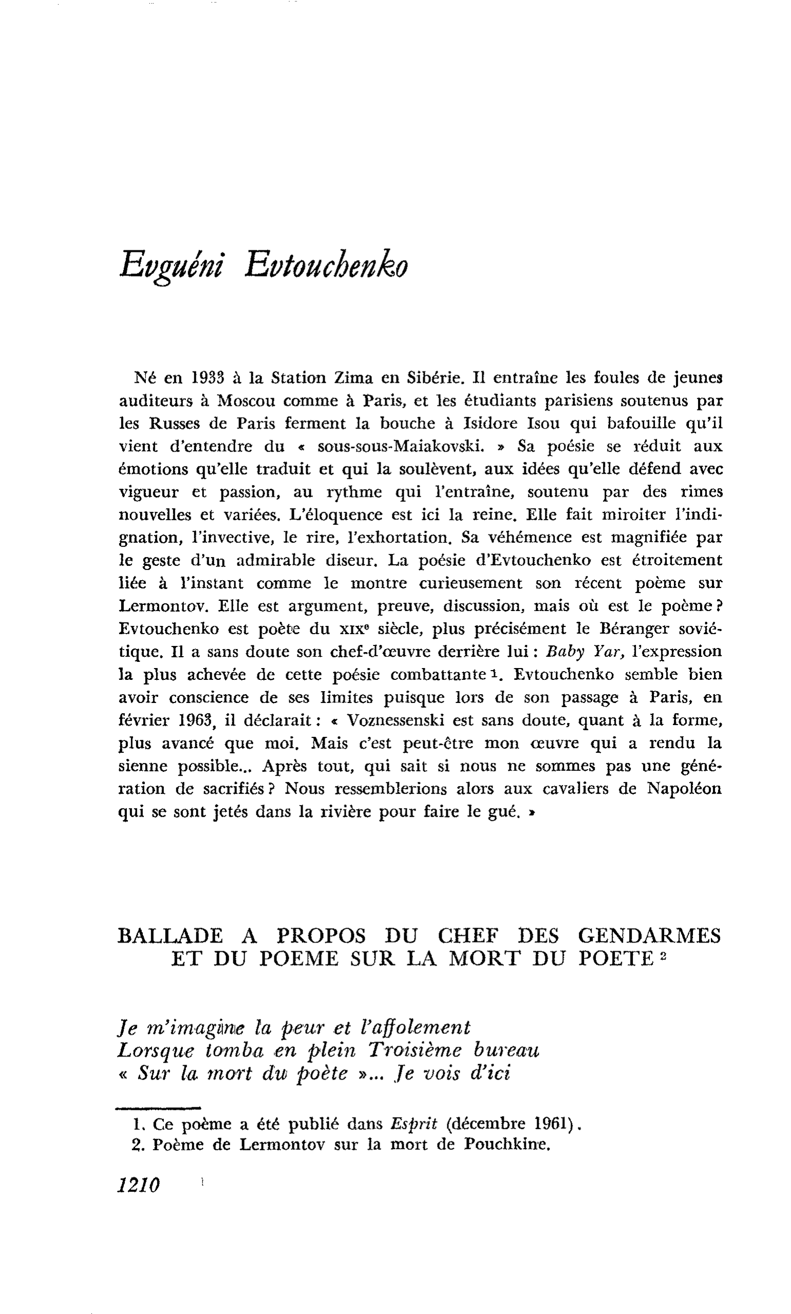 LA JEUNE POÉSIE SOVIÉTIQUE : Evgueni Evtouchenko