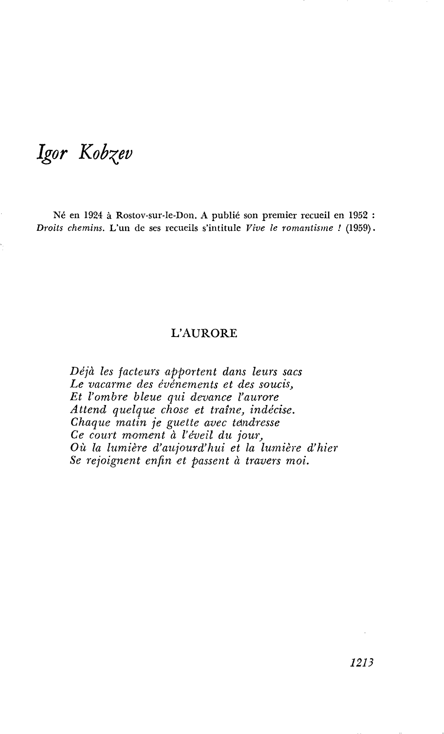 LA JEUNE POÉSIE SOVIÉTIQUE : Igor Kobzev