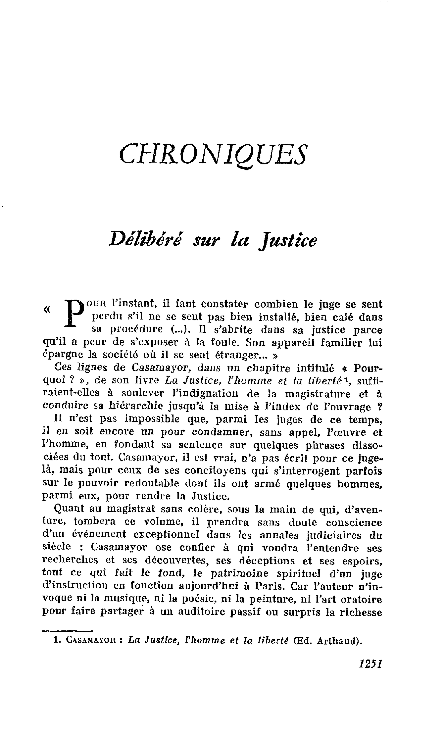 Délibéré sur la Justice