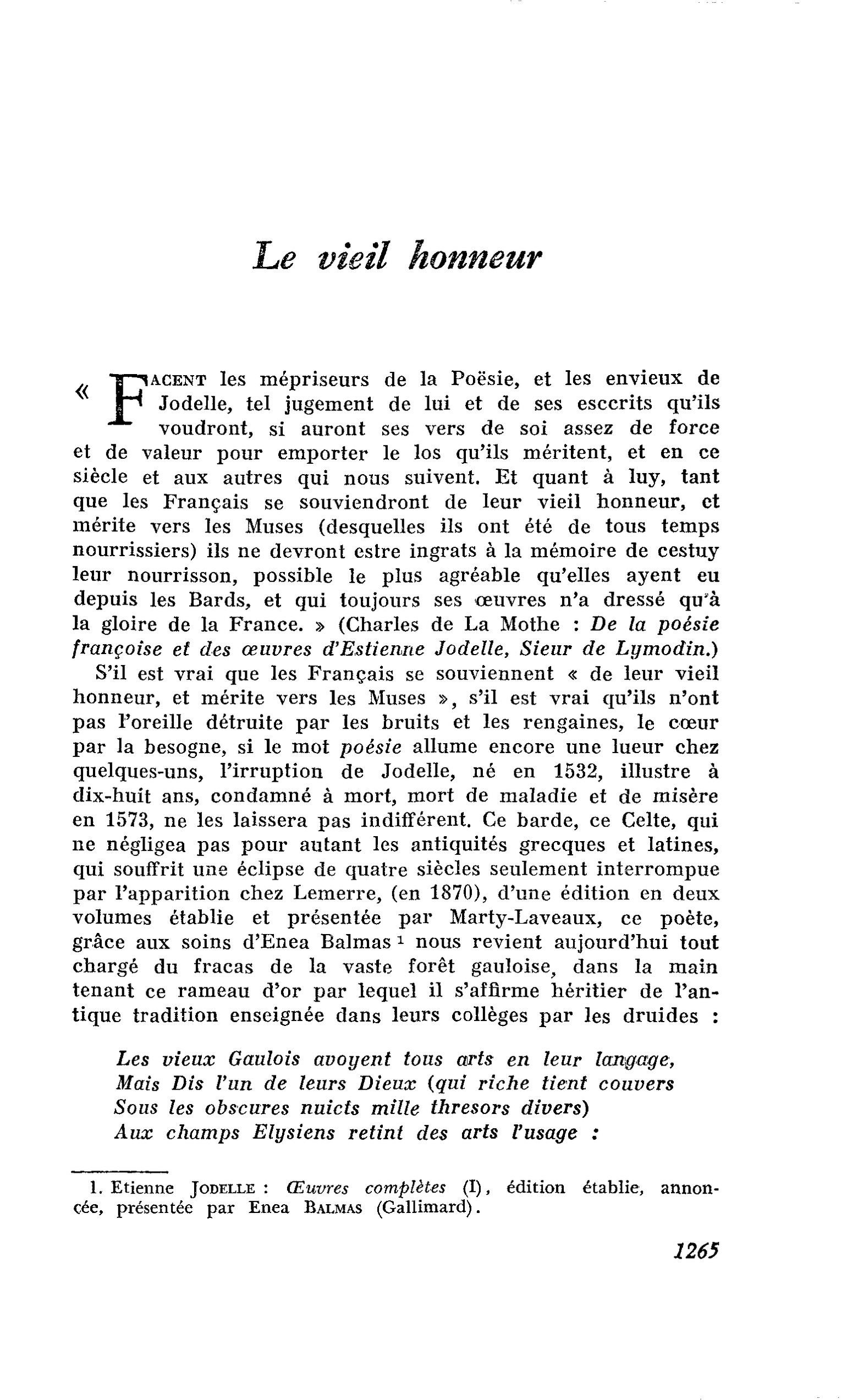Le vieil honneur