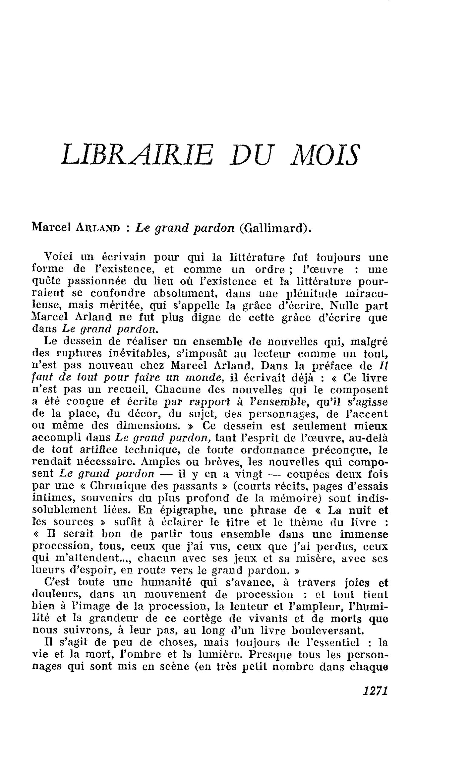 Marcel Arland : Le grand pardon