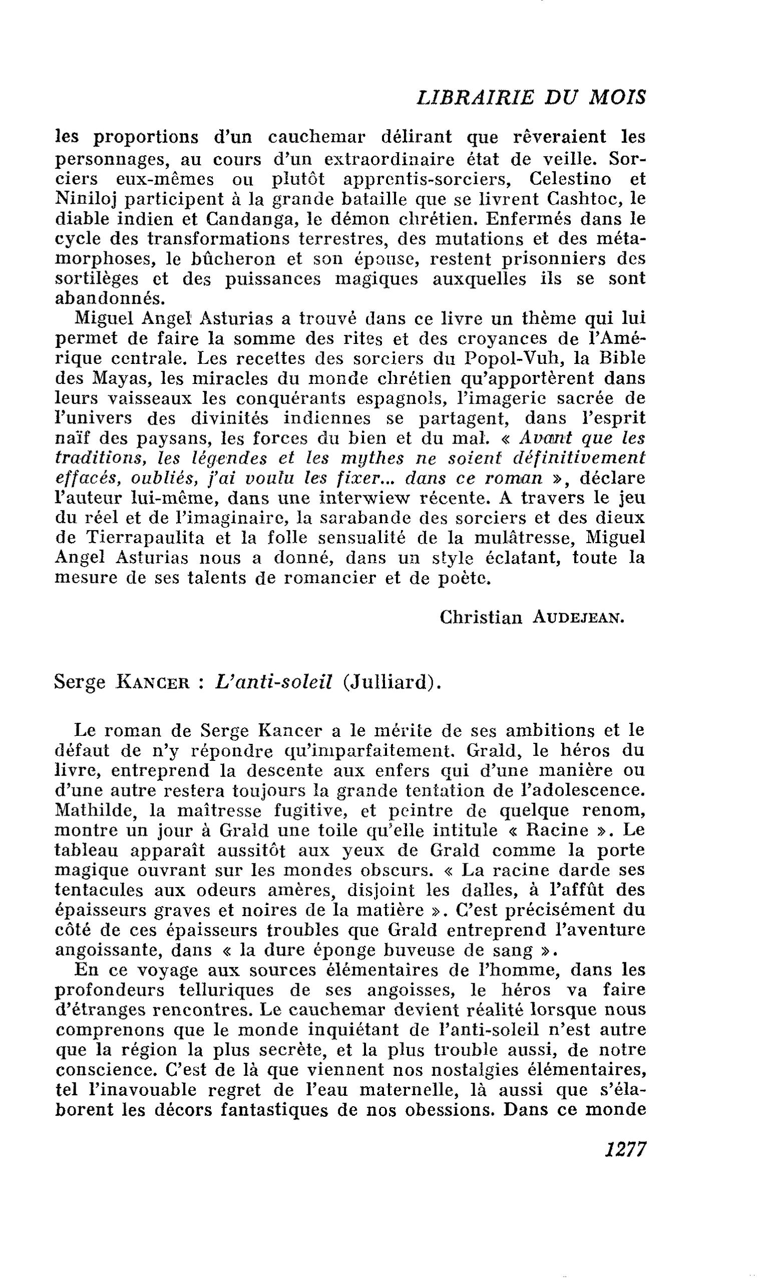 Serge Kancer : L’anti-soleil