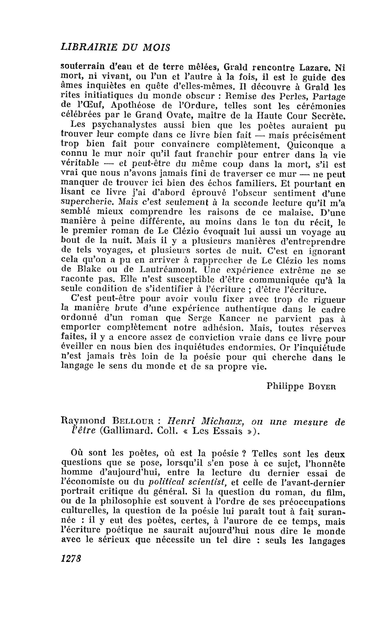 Raymond Bellour : Henri Michaux, ou une mesure de l’être