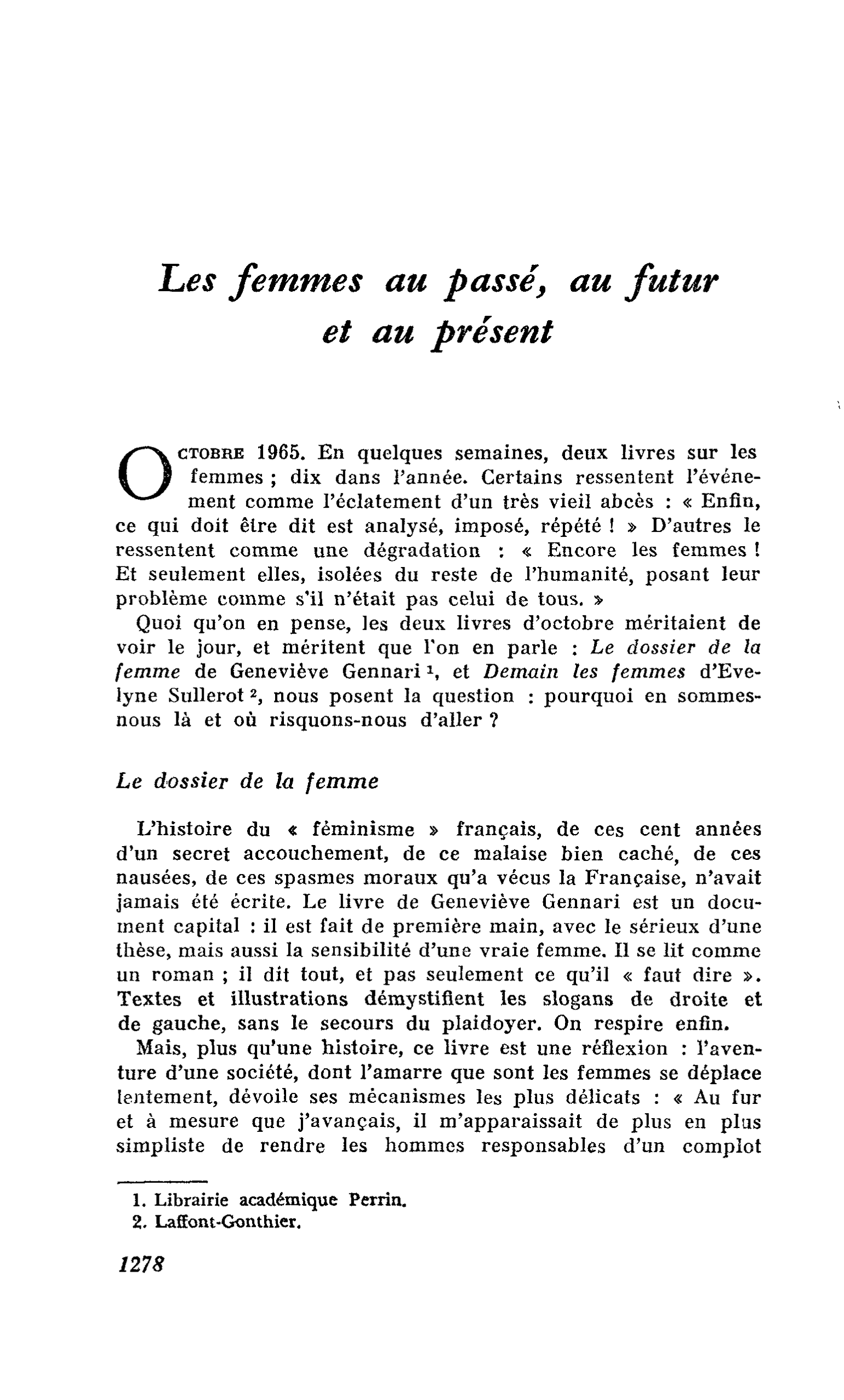 Les femmes au passé, au futur et au présent