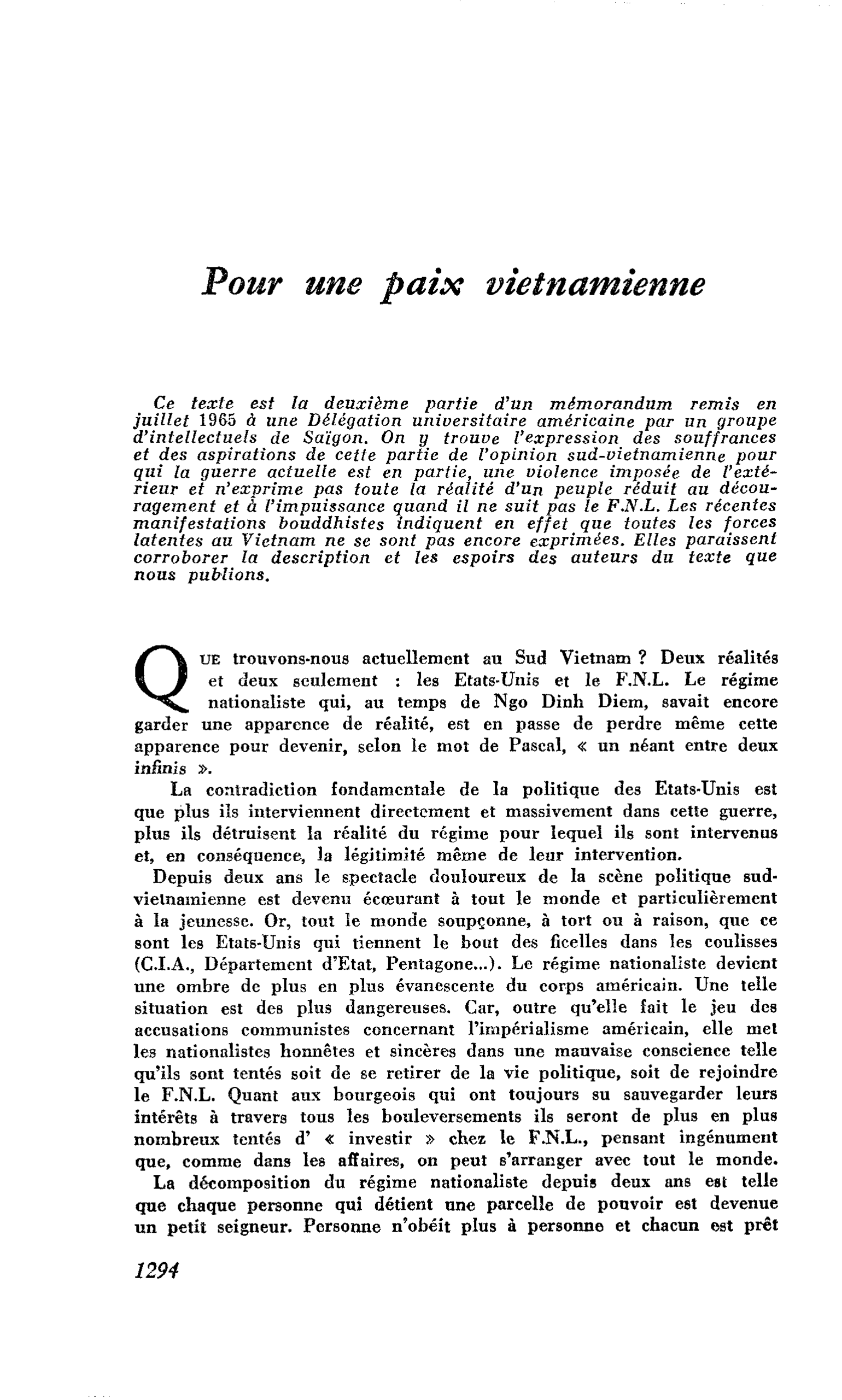 Pour une paix vietnamienne