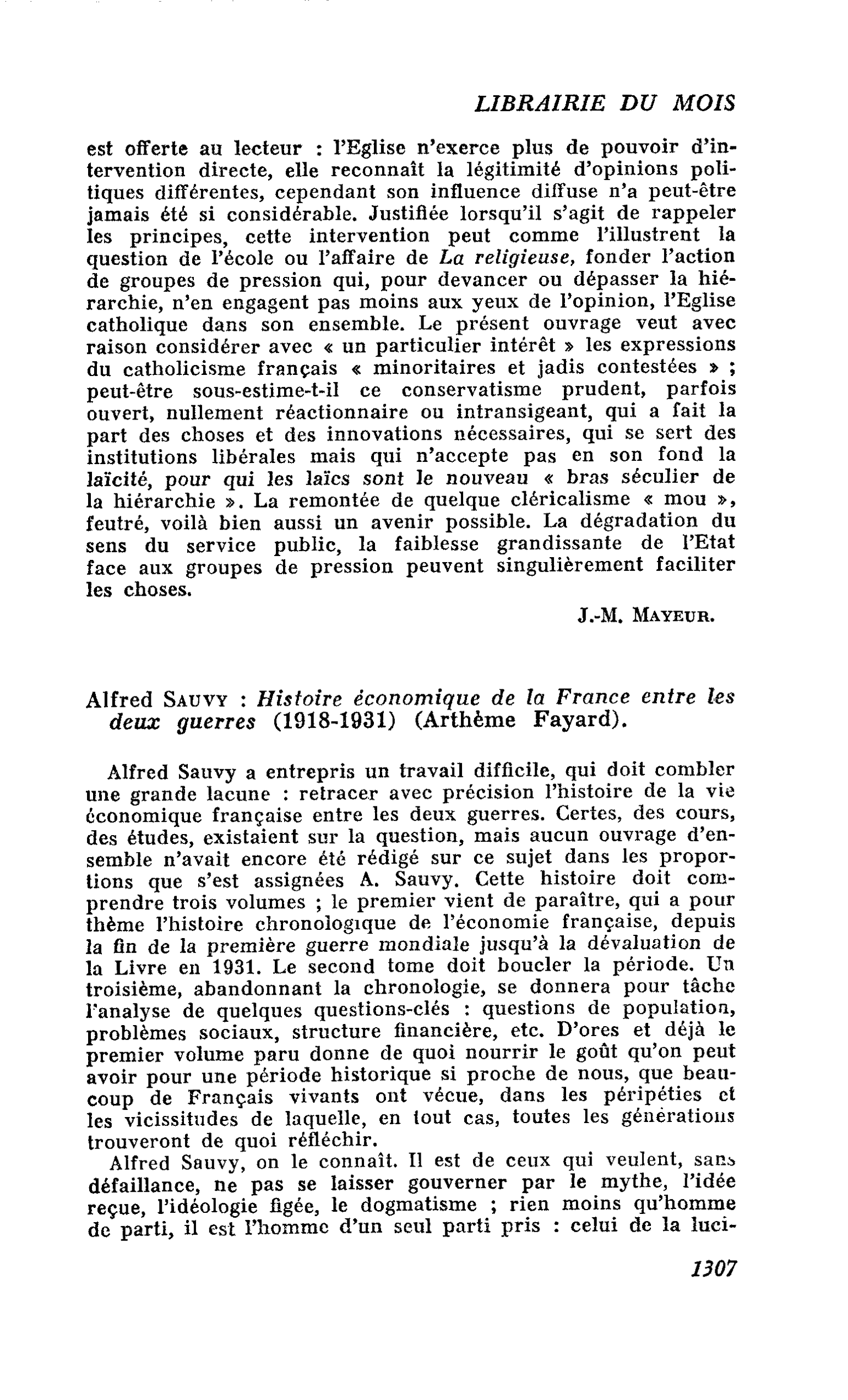 Alfred Sauvy : Histoire économique de la France entre les deux guerres (1918-1931)