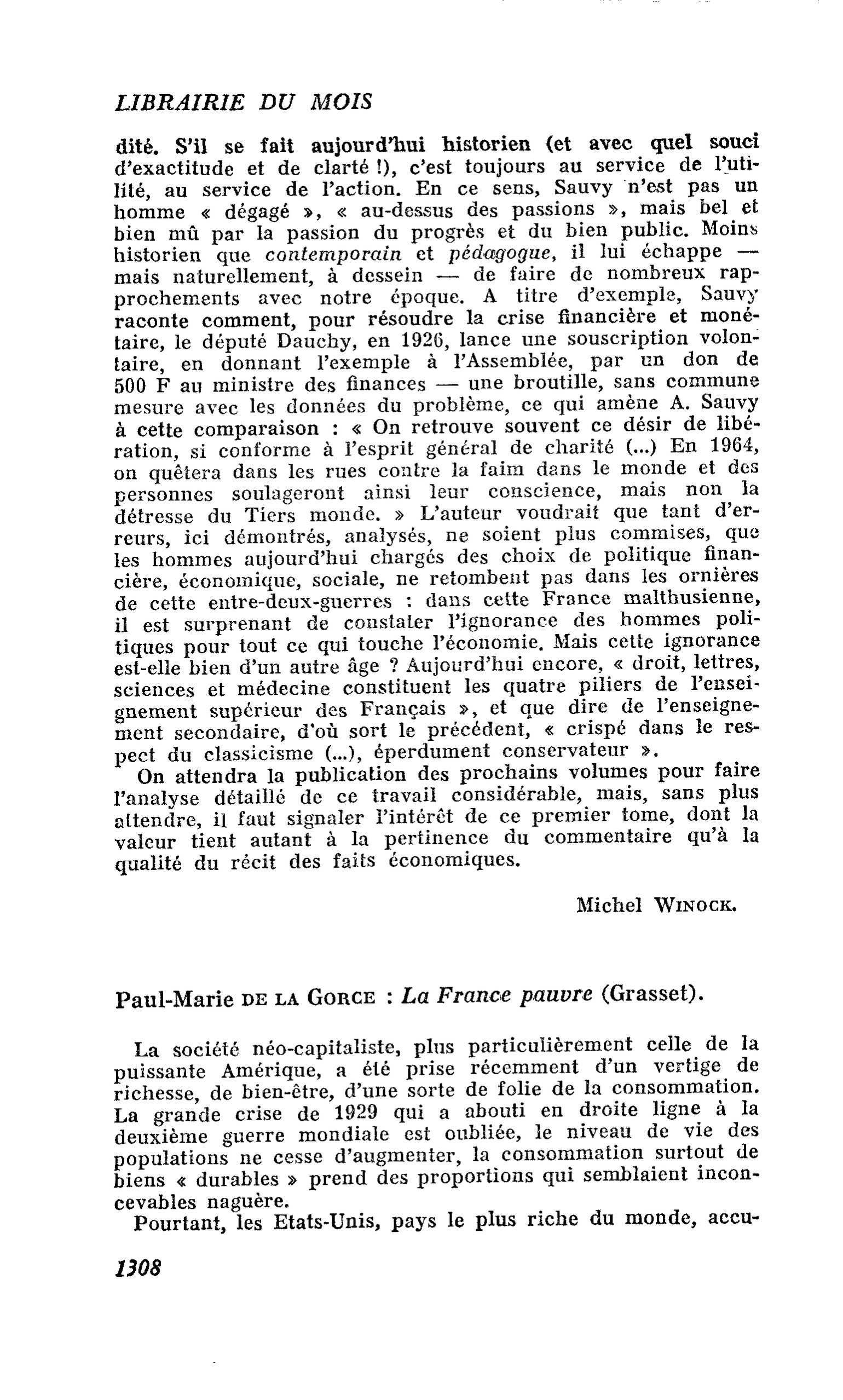 Paul-Marie de la Gorce : La France pauvre