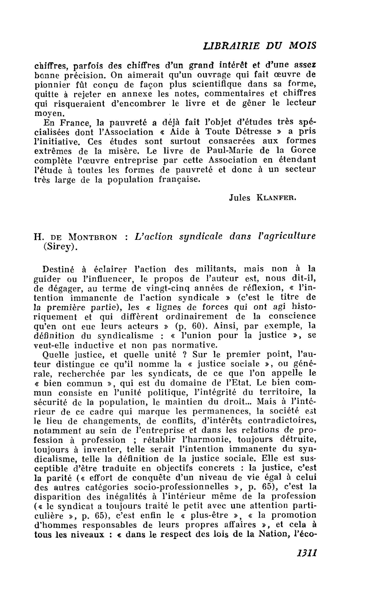 H. de Montbron : L’action syndicale dans l’agriculture