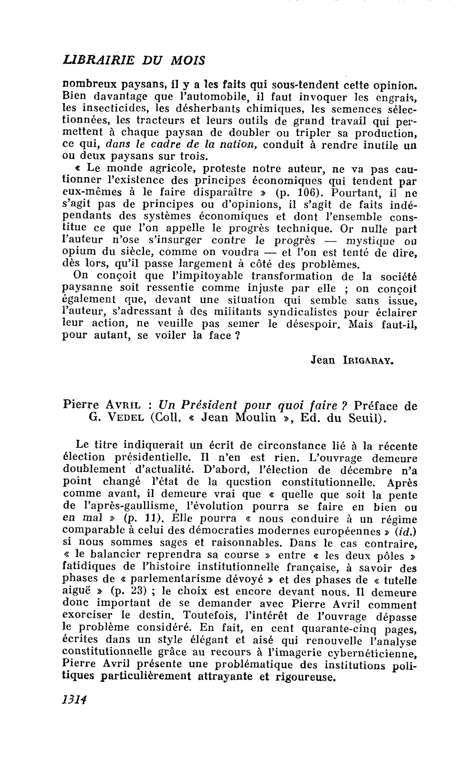 Pierre Avril : Un Président pour quoi faire ?