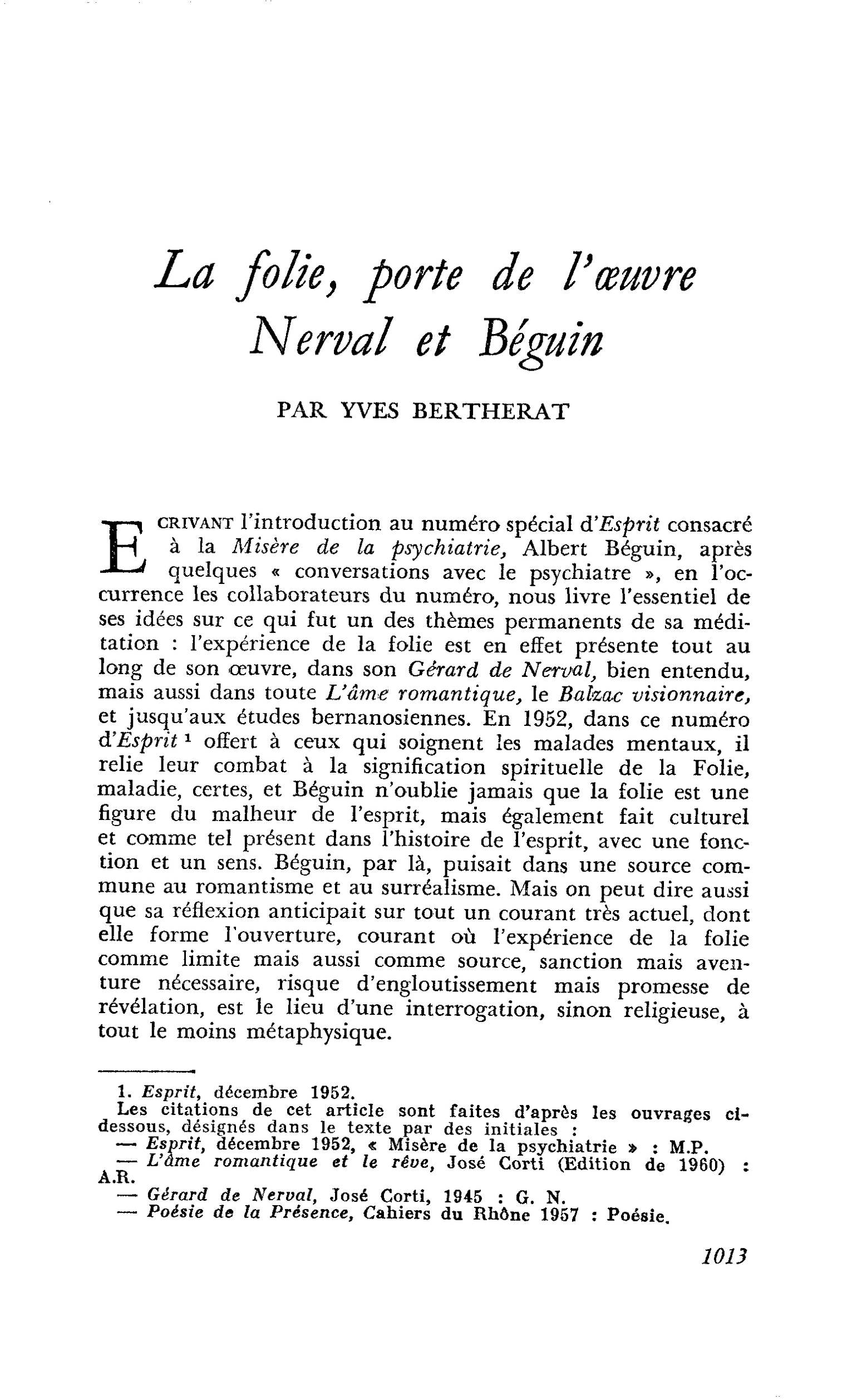 La folie, porte de l’oeuvre Nerval et Béguin