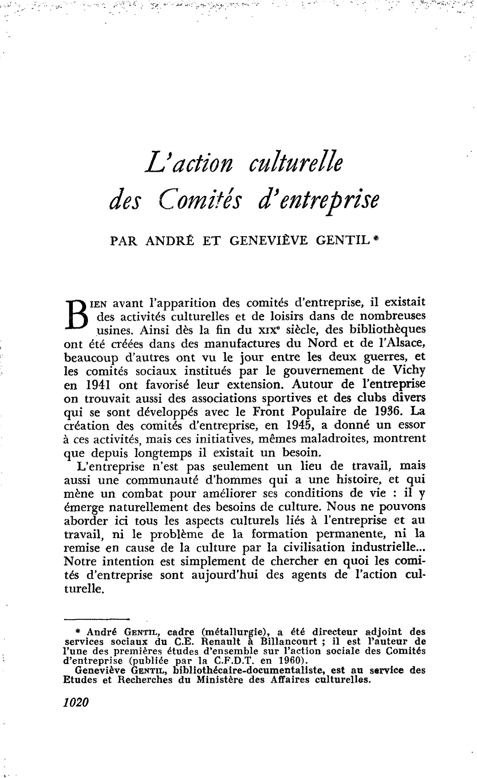 L’action culturelle des Comités d’entreprise