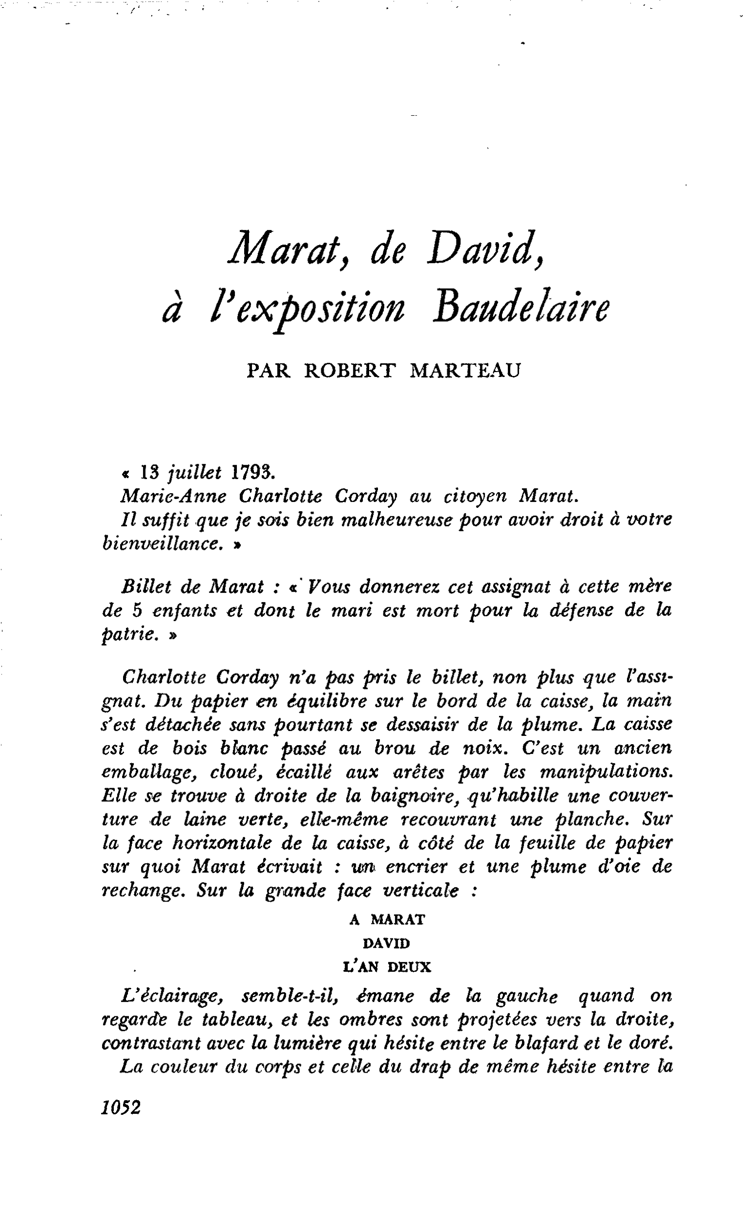 Marat, de David, à l’exposition Baudelaire